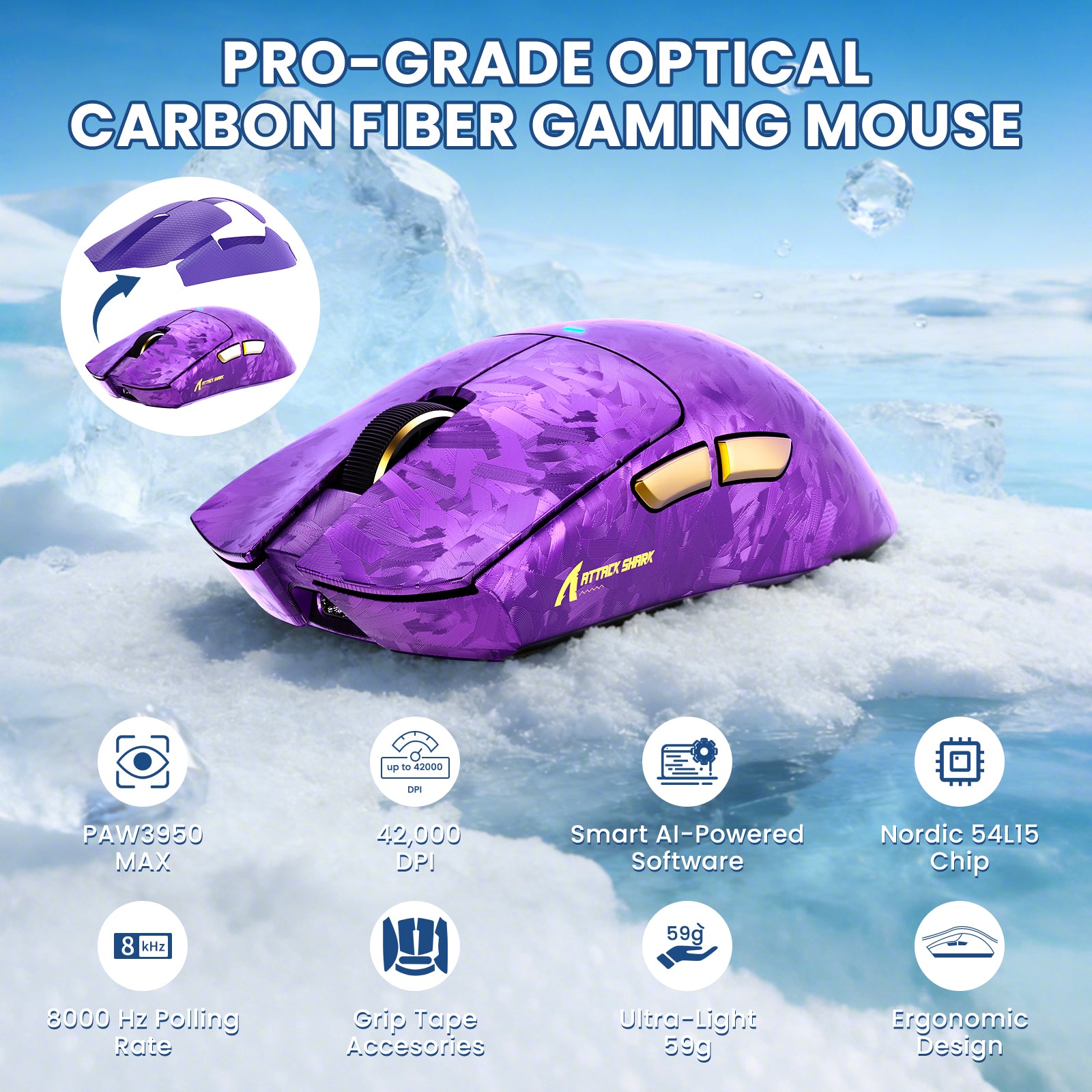 Pack gaming ATTACK SHARK R68 HE & X11 ULTRA en fibre de carbone avec câble enroulé Ultra C01