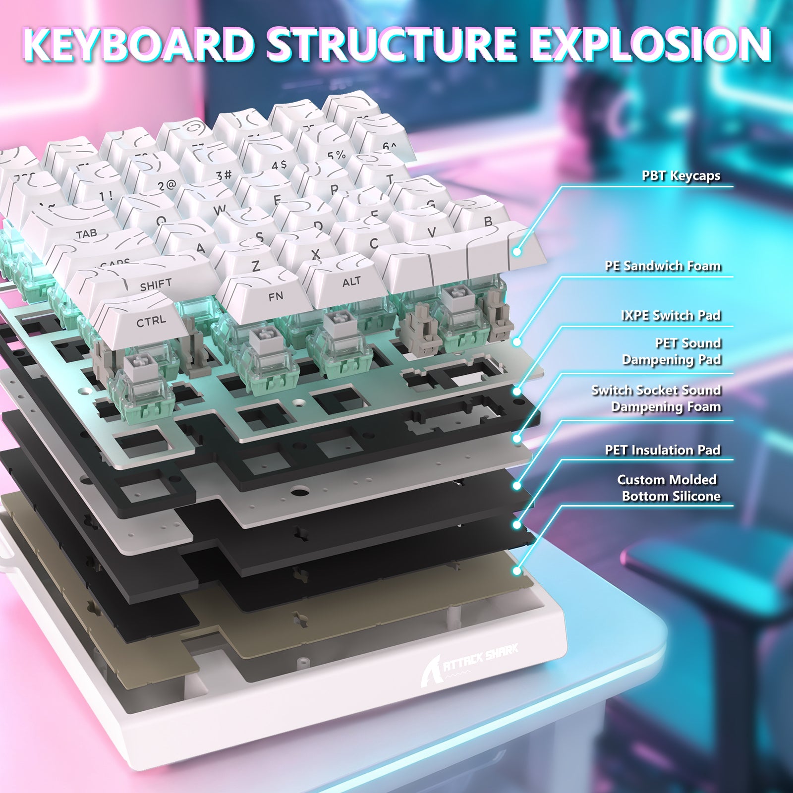 Clavier à interrupteur magnétique à une main ATTACK SHARK M36 HE & câble Aviateur LED ULTRA C01