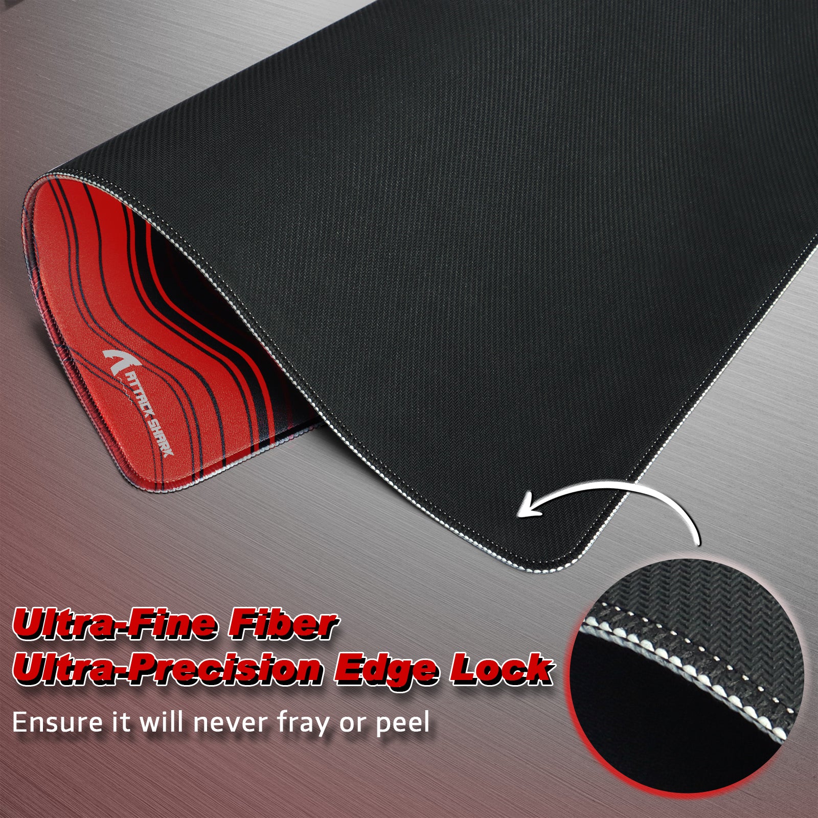 ATTACK SHARK CM02 mousepad, ultra-fine fiber, precision edge lock, anti-fray, for esports gaming.