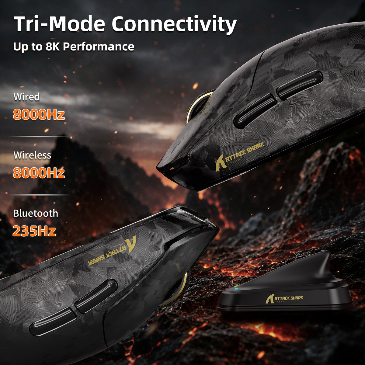 Souris de jeu sans fil ATTACK SHARK RS3 ULTRA en fibre de carbone PAW3955MAX avec câble LED Ultra C06