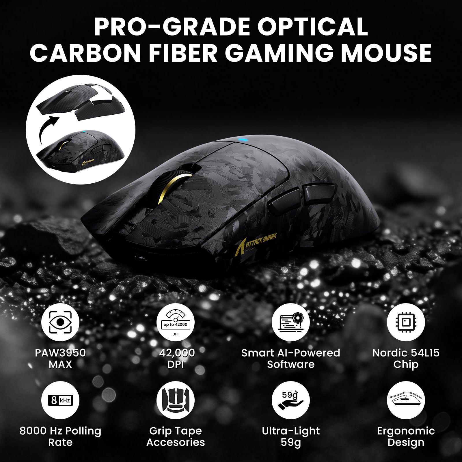 Pack gaming ATTACK SHARK R68 HE & X11 ULTRA en fibre de carbone avec câble enroulé Ultra C01