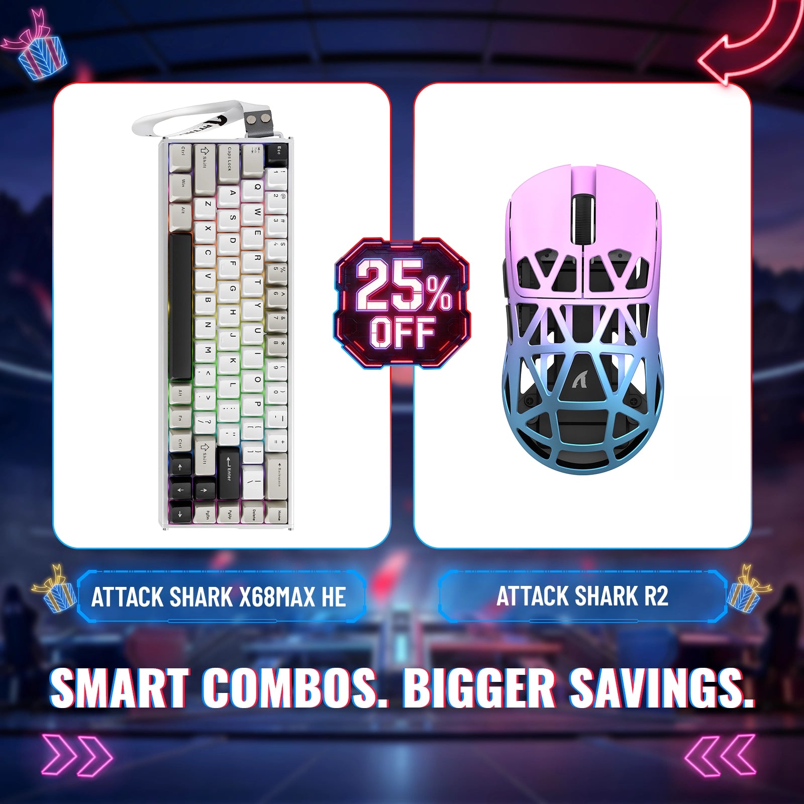 Pack clavier en aluminium à déclenchement rapide ATTACK SHARK X68MAX HE + souris de jeu sans fil en alliage de magnésium R2