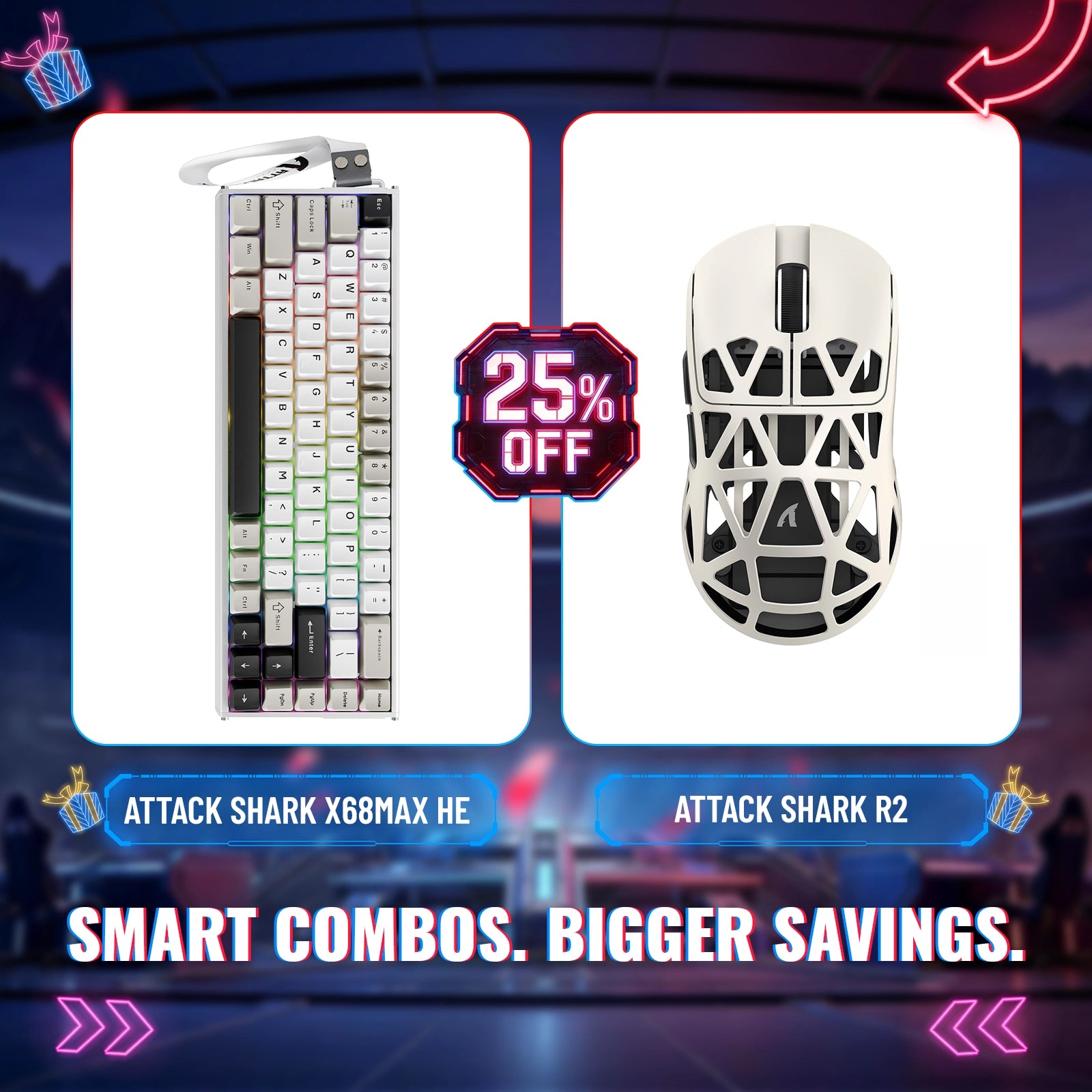 Pack clavier en aluminium à déclenchement rapide ATTACK SHARK X68MAX HE + souris de jeu sans fil en alliage de magnésium R2