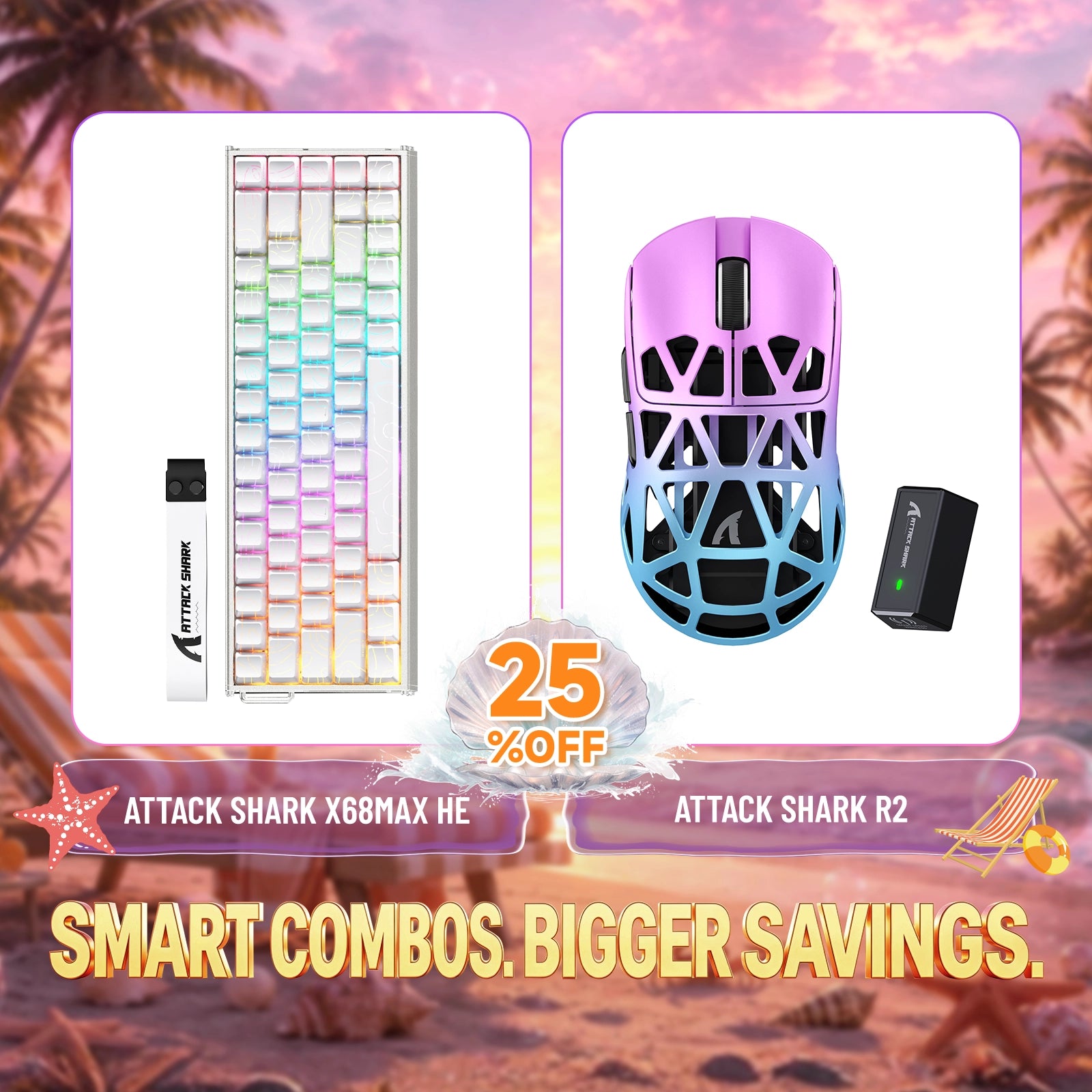 Pack clavier en aluminium à déclenchement rapide ATTACK SHARK X68MAX HE + souris gaming sans fil en alliage de magnésium R2