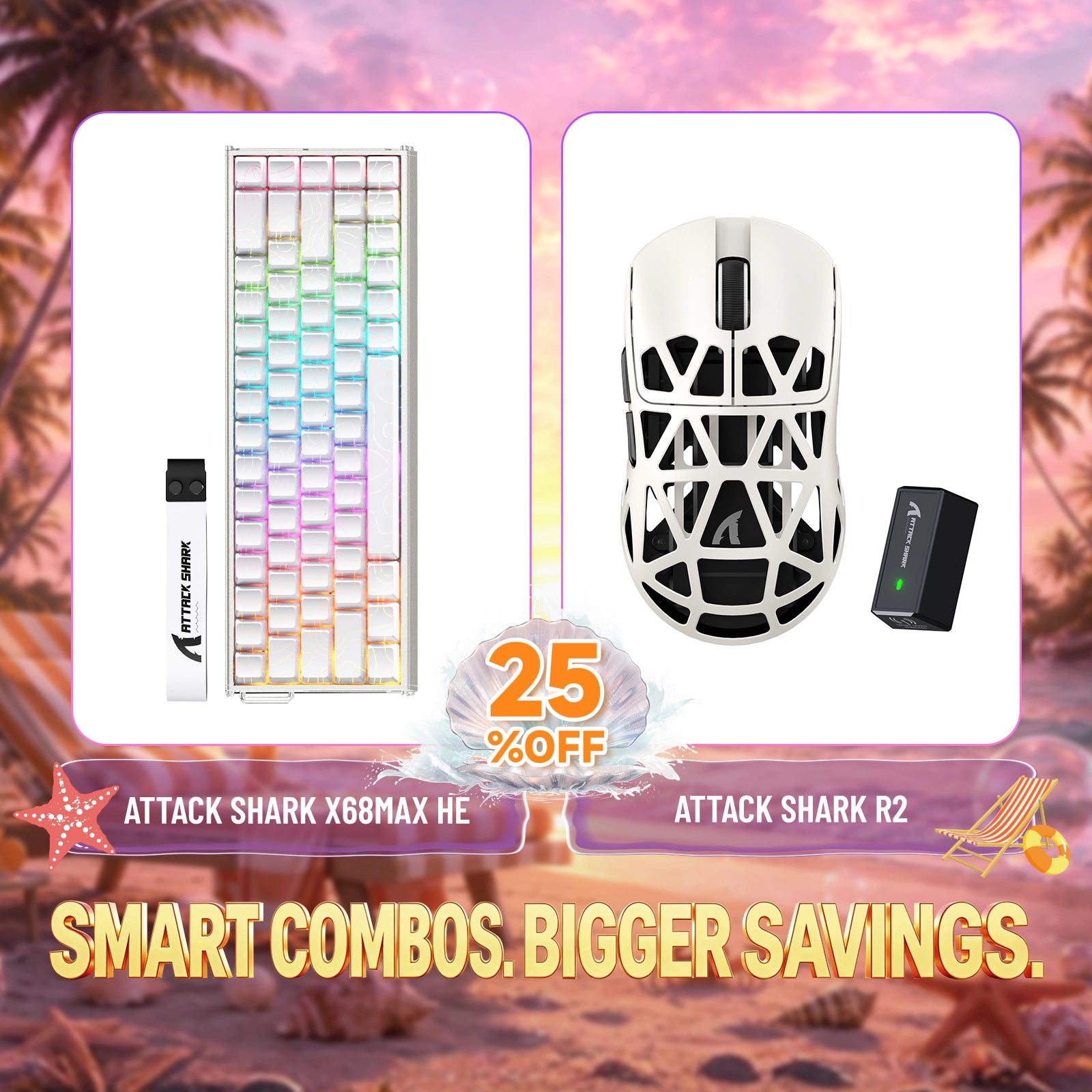 Pack clavier en aluminium à déclenchement rapide ATTACK SHARK X68MAX HE + souris gaming sans fil en alliage de magnésium R2