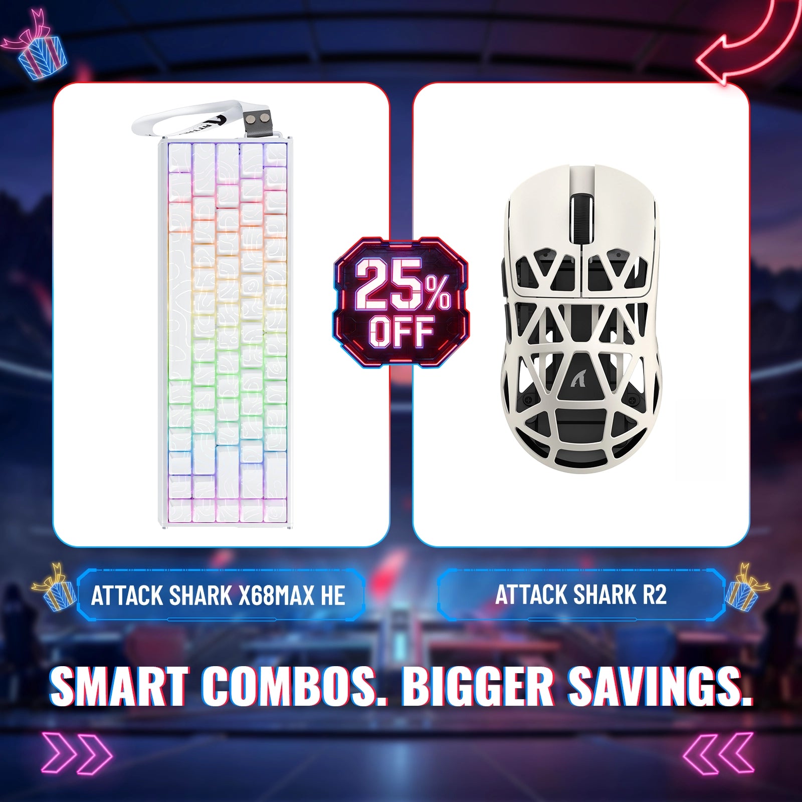 Pack clavier en aluminium à déclenchement rapide ATTACK SHARK X68MAX HE + souris de jeu sans fil en alliage de magnésium R2
