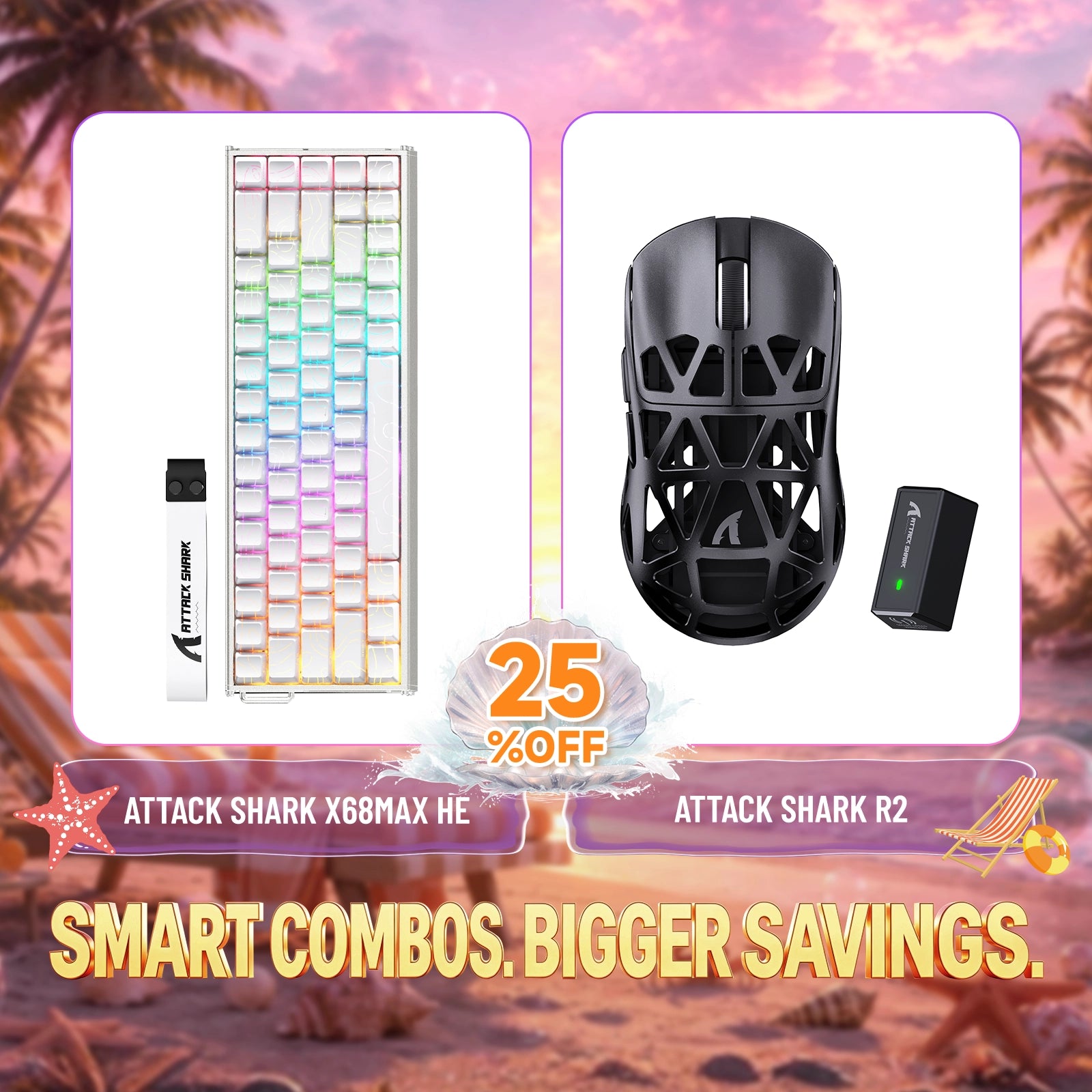 Pack clavier en aluminium à déclenchement rapide ATTACK SHARK X68MAX HE + souris gaming sans fil en alliage de magnésium R2