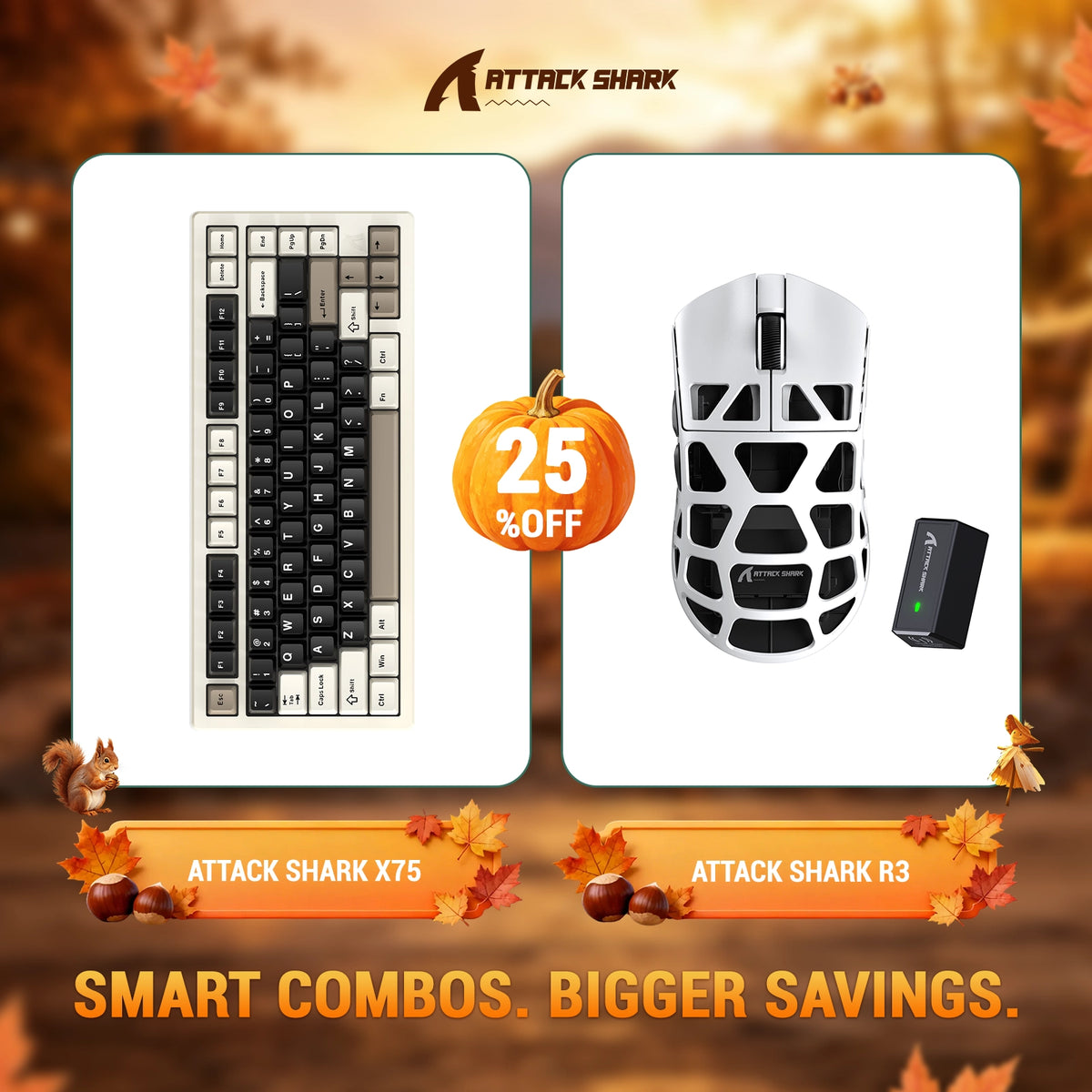 Pack clavier en aluminium complet ATTACK SHARK X75 + souris gaming en alliage de magnésium R3