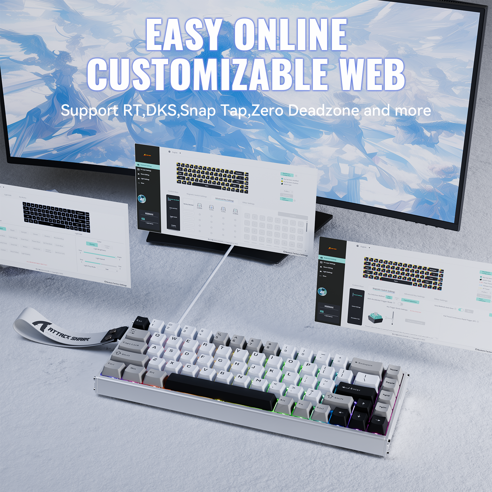 ATTACK SHARK X68MAX HE keyboard with easy online web customization, rapid trigger and magnetic switches