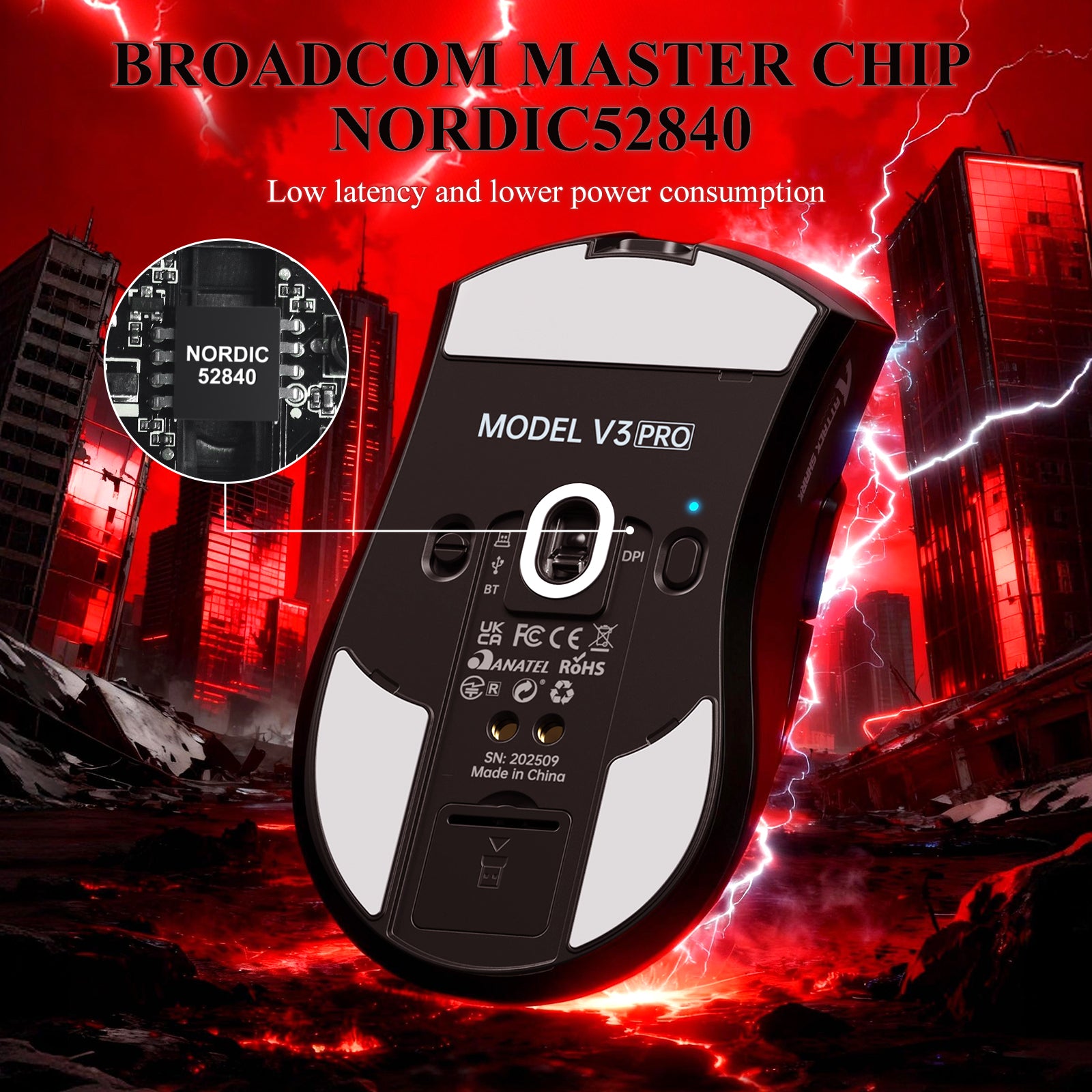 Souris de jeu tri-mode ultra-légère ATTACK SHARK V3PRO avec station de charge