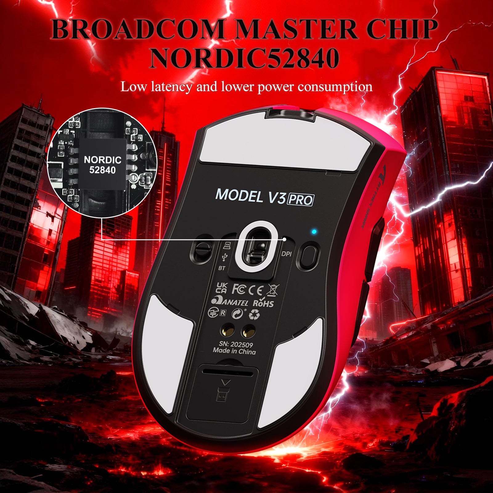Souris de jeu tri-mode ultra-légère ATTACK SHARK V3PRO avec station de charge