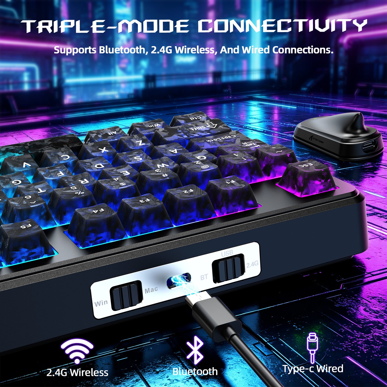 Clavier Gaming Sans Fil ATTACK SHARK X87 ULTRA avec Récepteur 8KHz et Câble RGB en Spirale