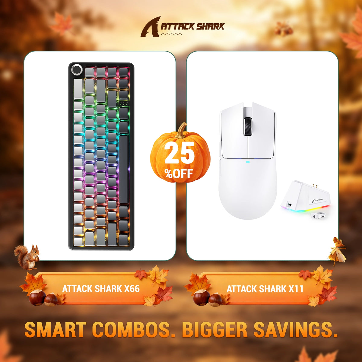 Pack clavier mécanique sans fil ATTACK SHARK X66 + souris gaming sans fil X11
