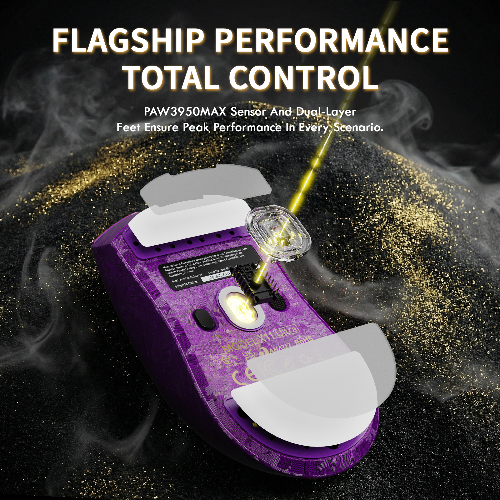 Souris de jeu sans fil ATTACK SHARK X11 ULTRA en fibre de carbone avec câble LED Ultra C06