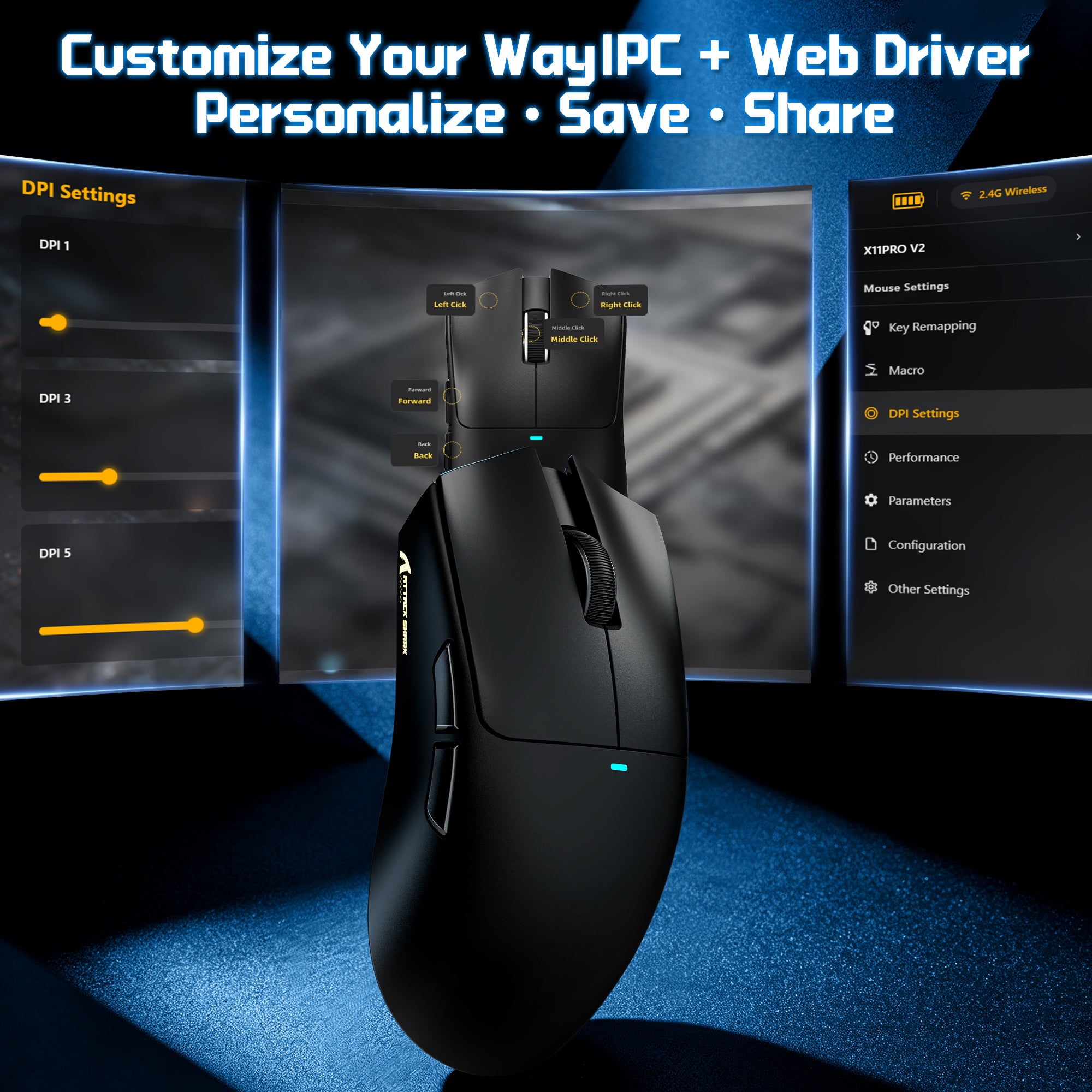 Souris de jeu sans fil ATTACK SHARK X11 PRO V2 avec station de charge et écran TFT
