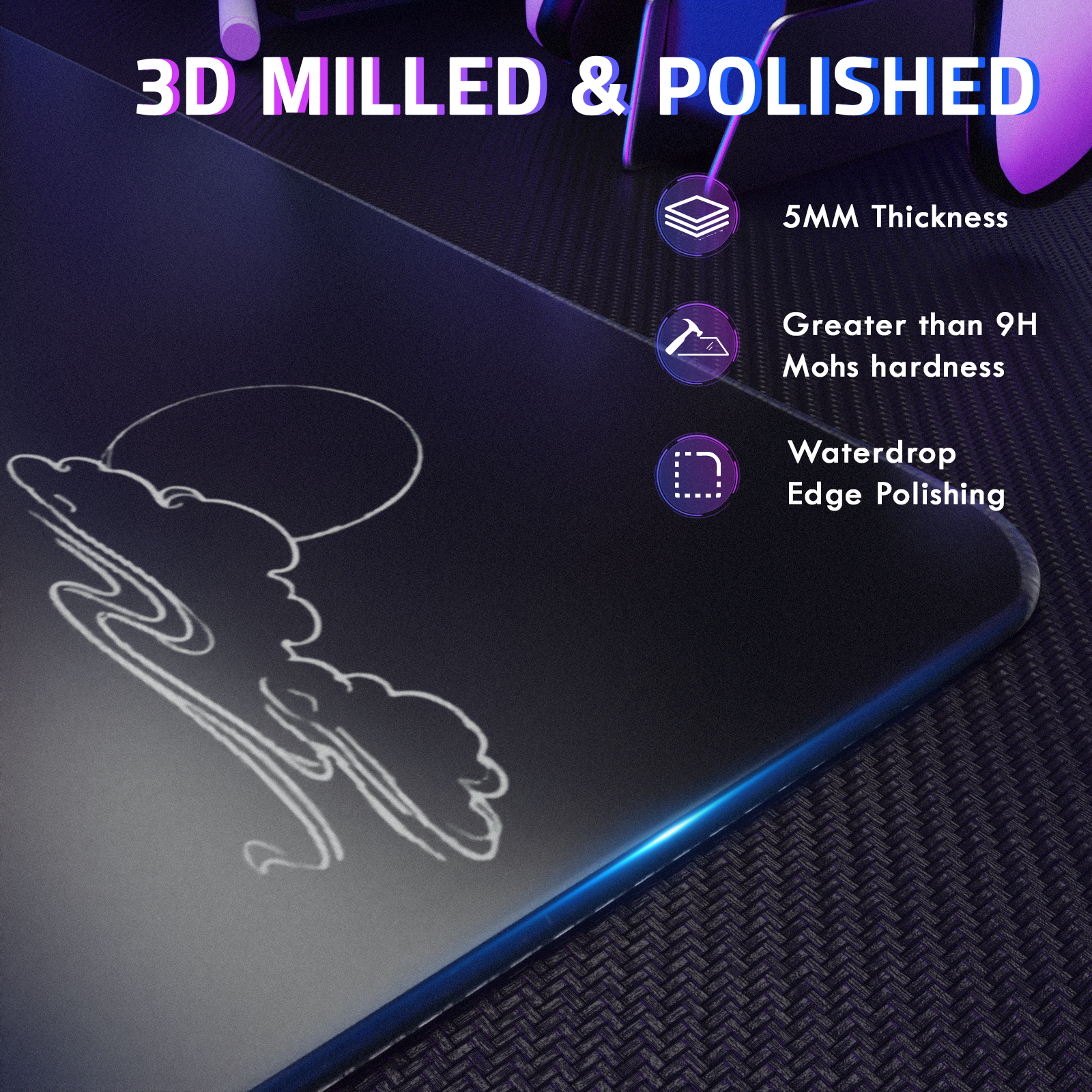 Tapis de souris gaming en verre trempé ATTACK SHARK CM05