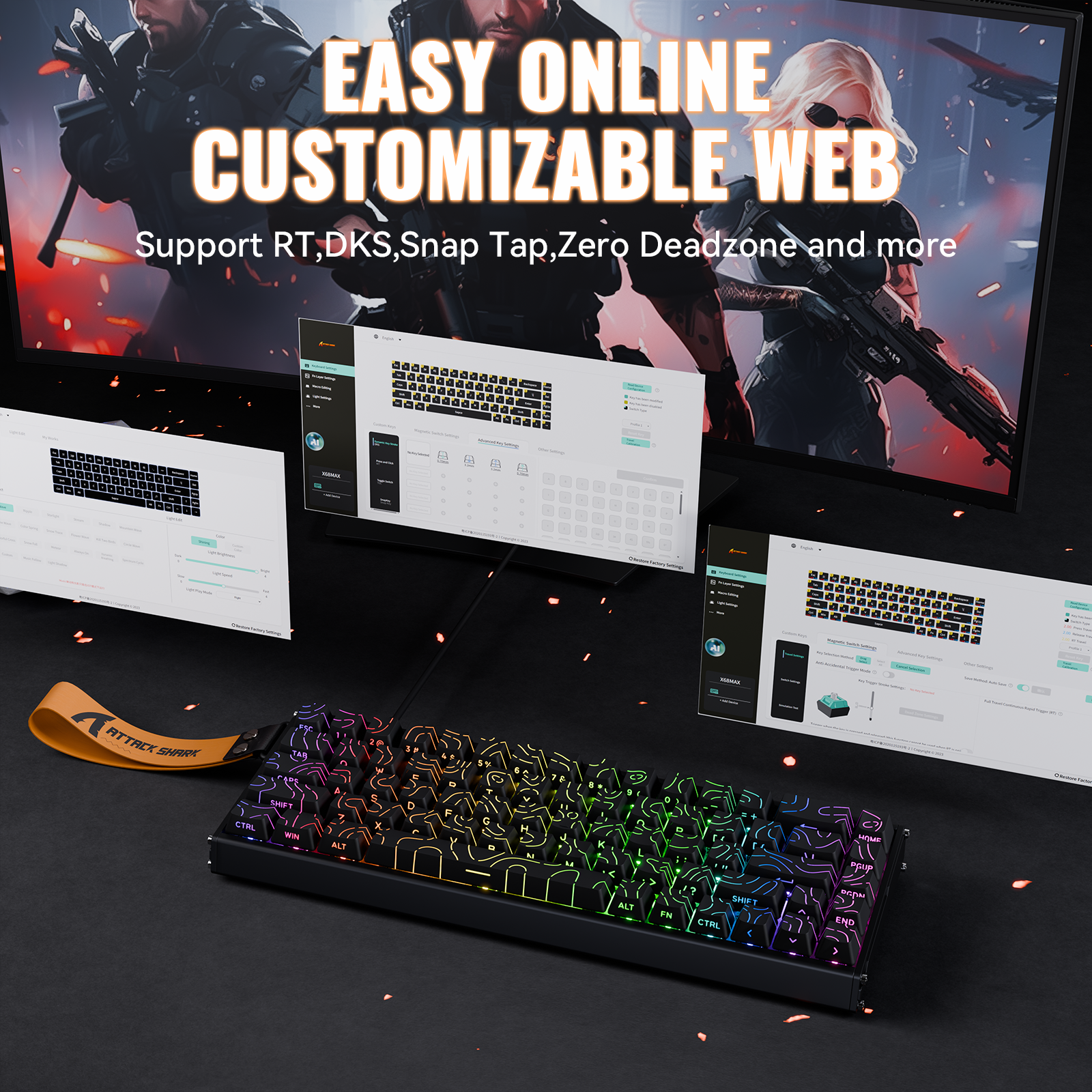 ATTACK SHARK X68MAX HE keyboard with easy online web customization. Supports RT, DKS, and Snap Tap.