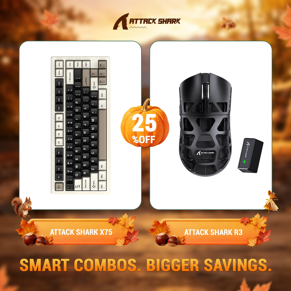 Pack clavier en aluminium complet ATTACK SHARK X75 + souris gaming en alliage de magnésium R3