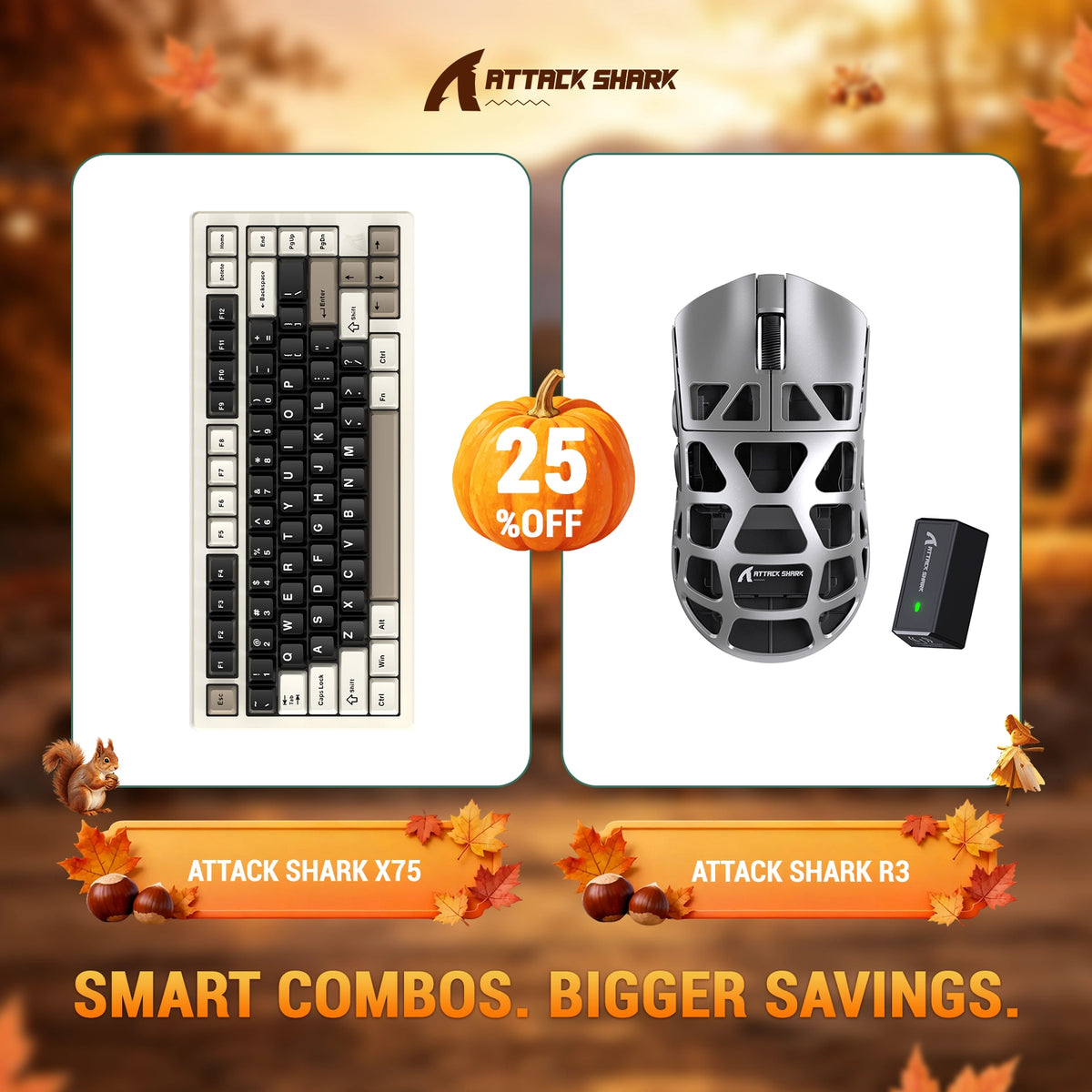 Pack clavier en aluminium complet ATTACK SHARK X75 + souris gaming en alliage de magnésium R3