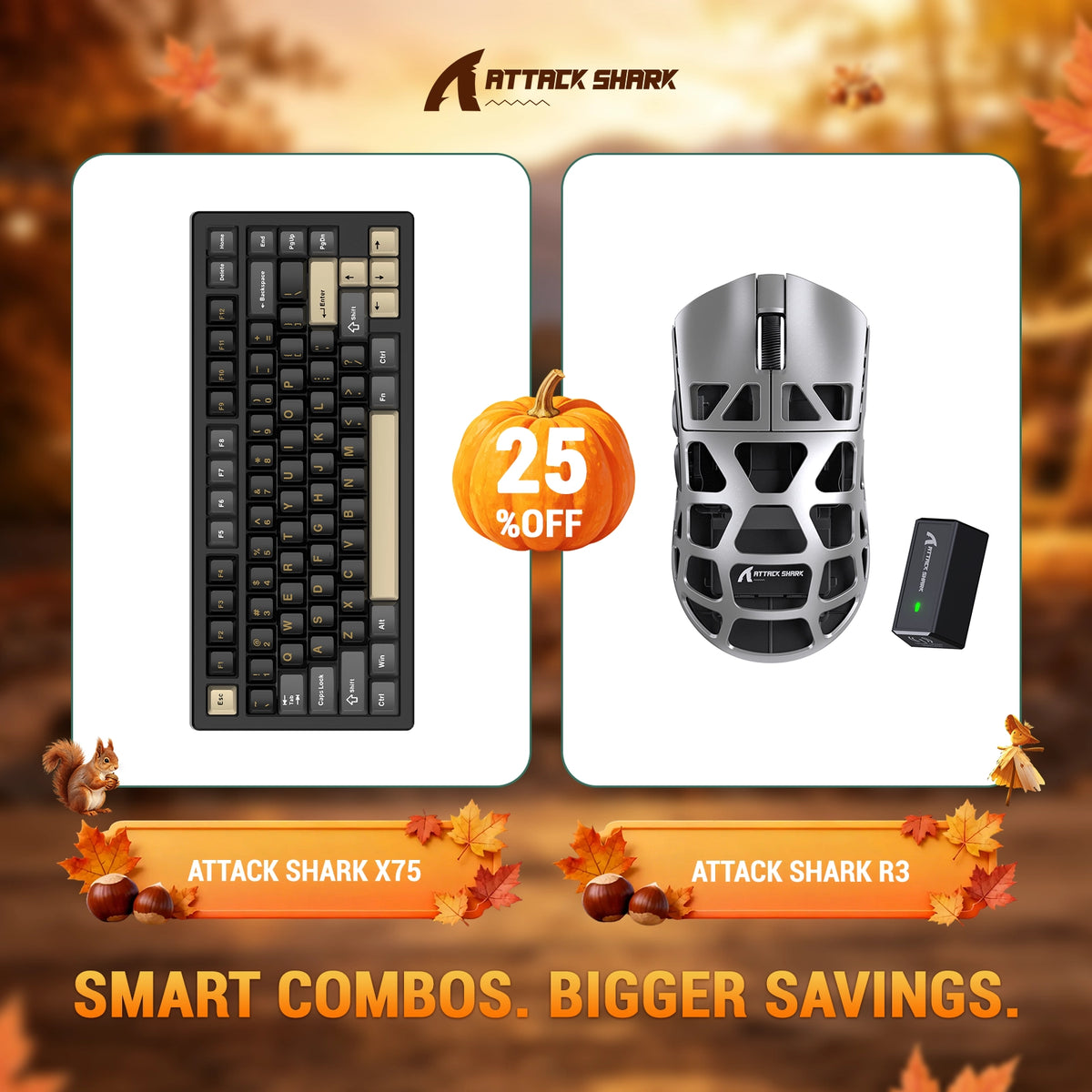 Pack clavier en aluminium complet ATTACK SHARK X75 + souris gaming en alliage de magnésium R3