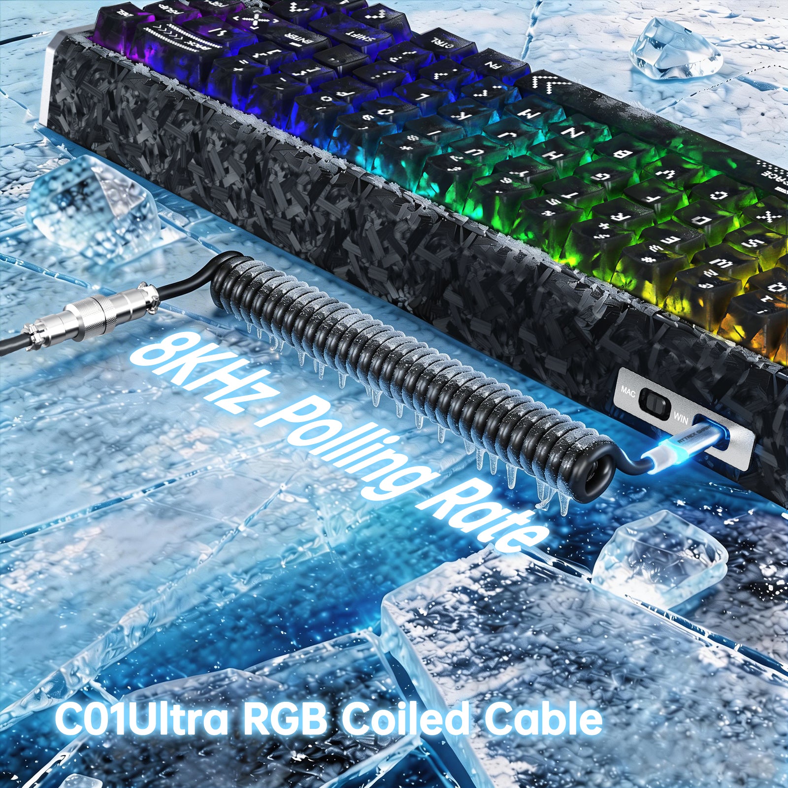 Clavier filaire à déclenchement rapide en fibre de carbone ATTACK SHARK R68 HE avec interrupteur magnétique et câble RGB en spirale C01 Ultra