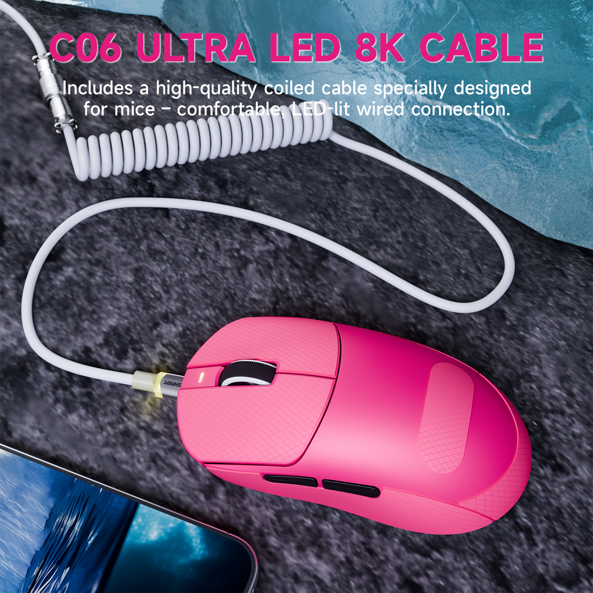 Souris de jeu sans fil tri-mode ATTACK SHARK X8 PLUS avec câble C06 ULTRA