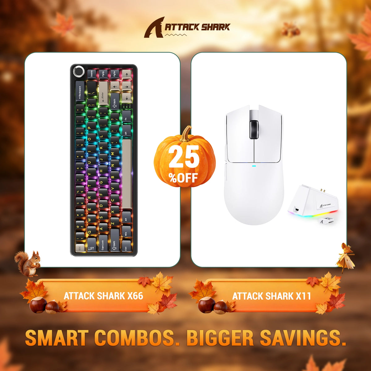 Pack clavier mécanique sans fil ATTACK SHARK X66 + souris gaming sans fil X11