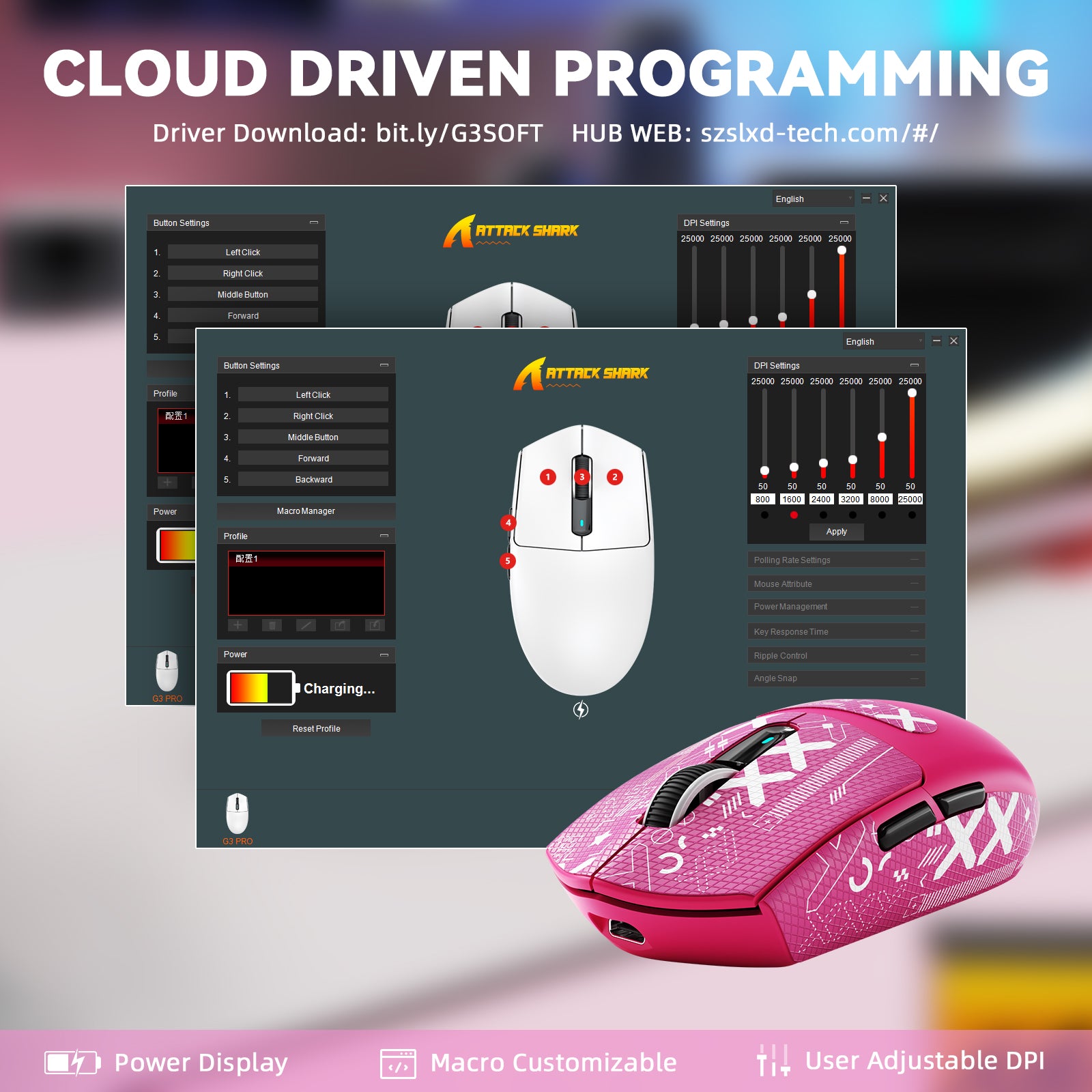 Souris de jeu sans fil tri-mode ATTACK SHARK G3PRO avec station de charge 25 000 DPI ultra légère