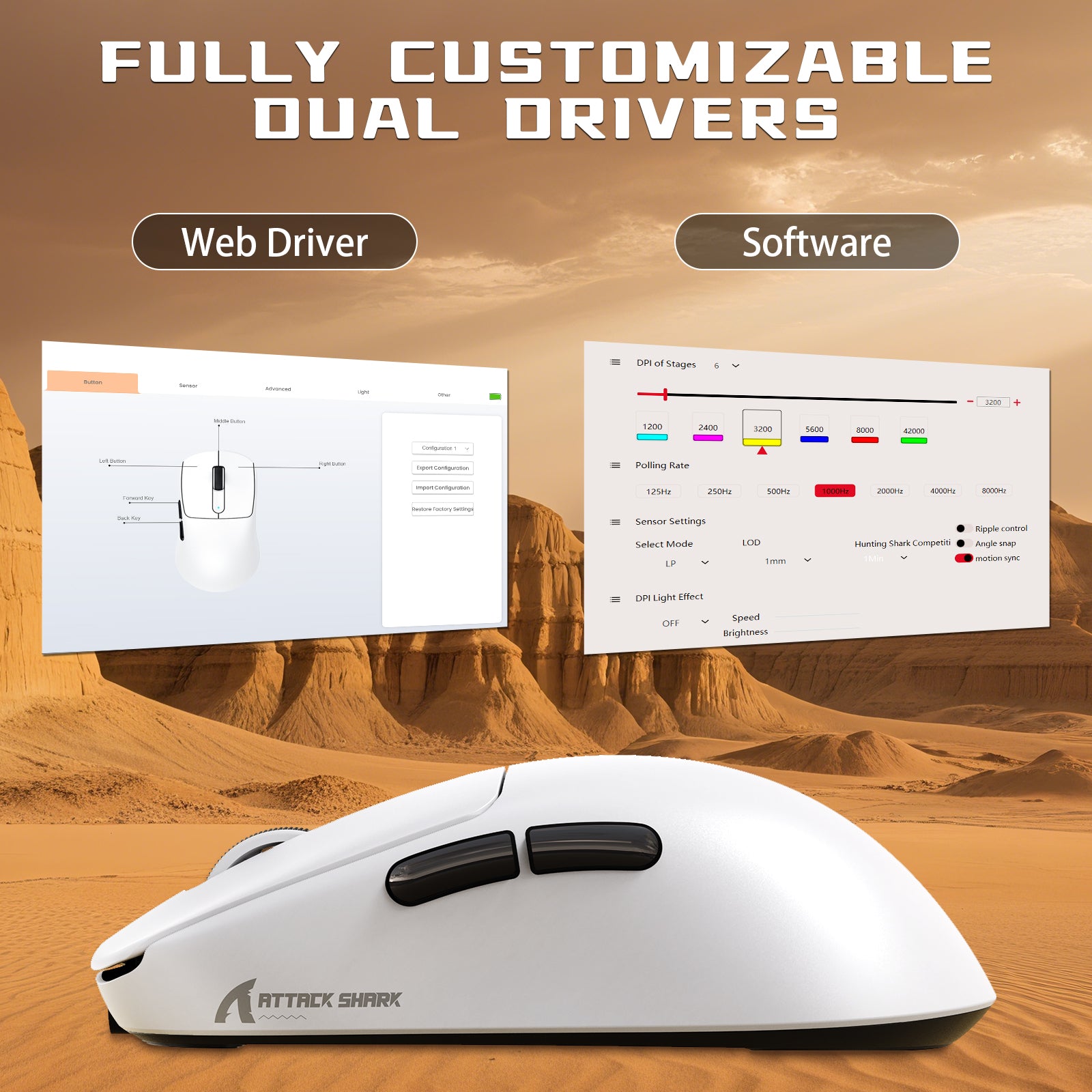 Souris de jeu sans fil ATTACK SHARK V5 8 kHz PAW3950MAX avec câble C06 Ultra