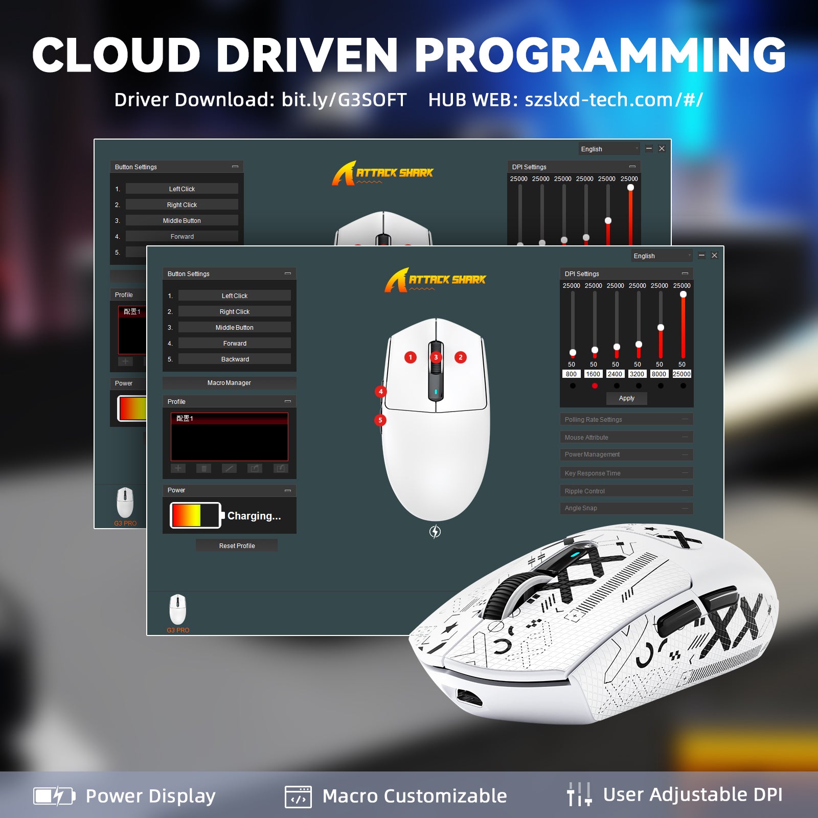 Souris de jeu sans fil tri-mode ATTACK SHARK G3PRO avec station de charge 25 000 DPI ultra légère