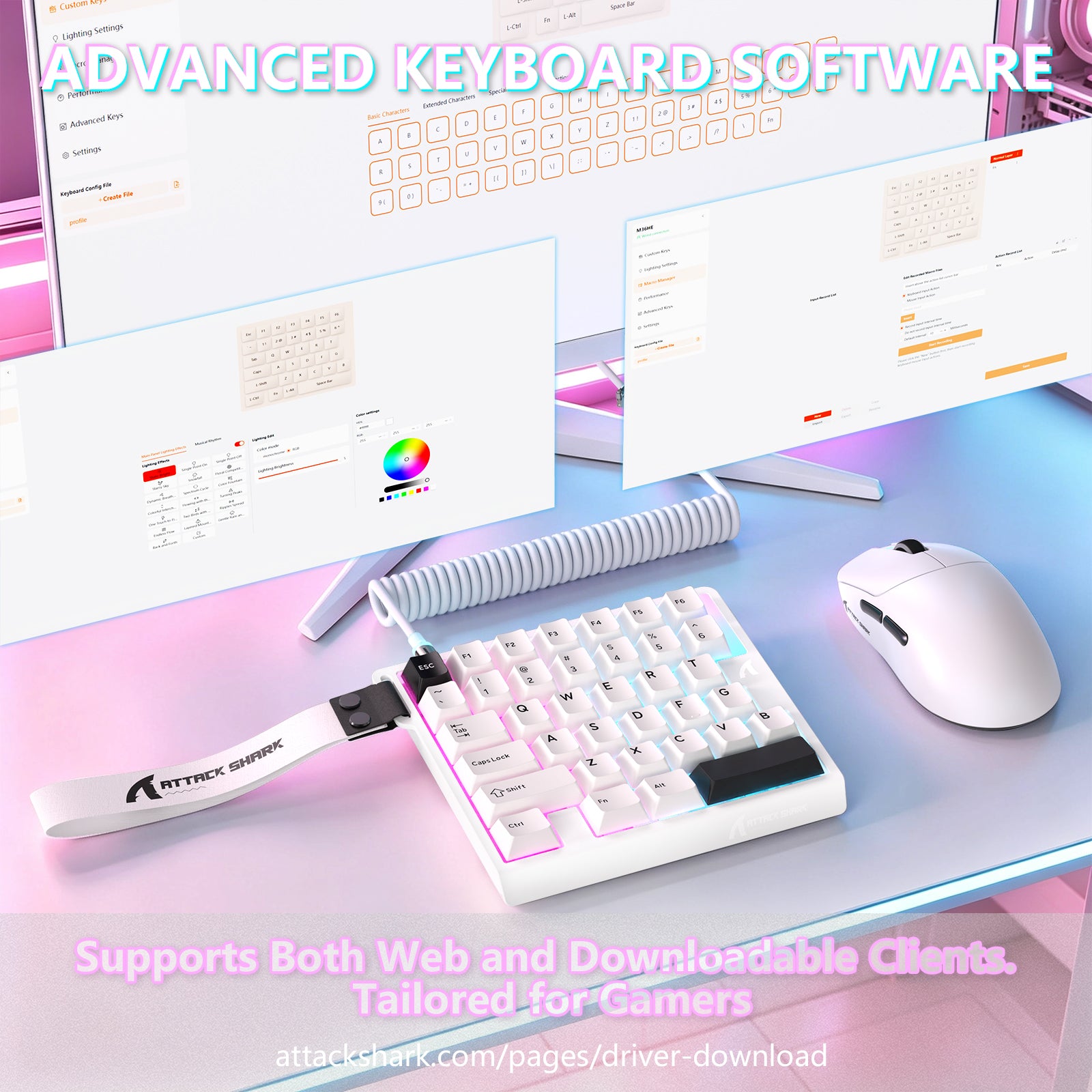 Clavier à interrupteur magnétique à une main ATTACK SHARK M36 HE & câble Aviateur LED ULTRA C01