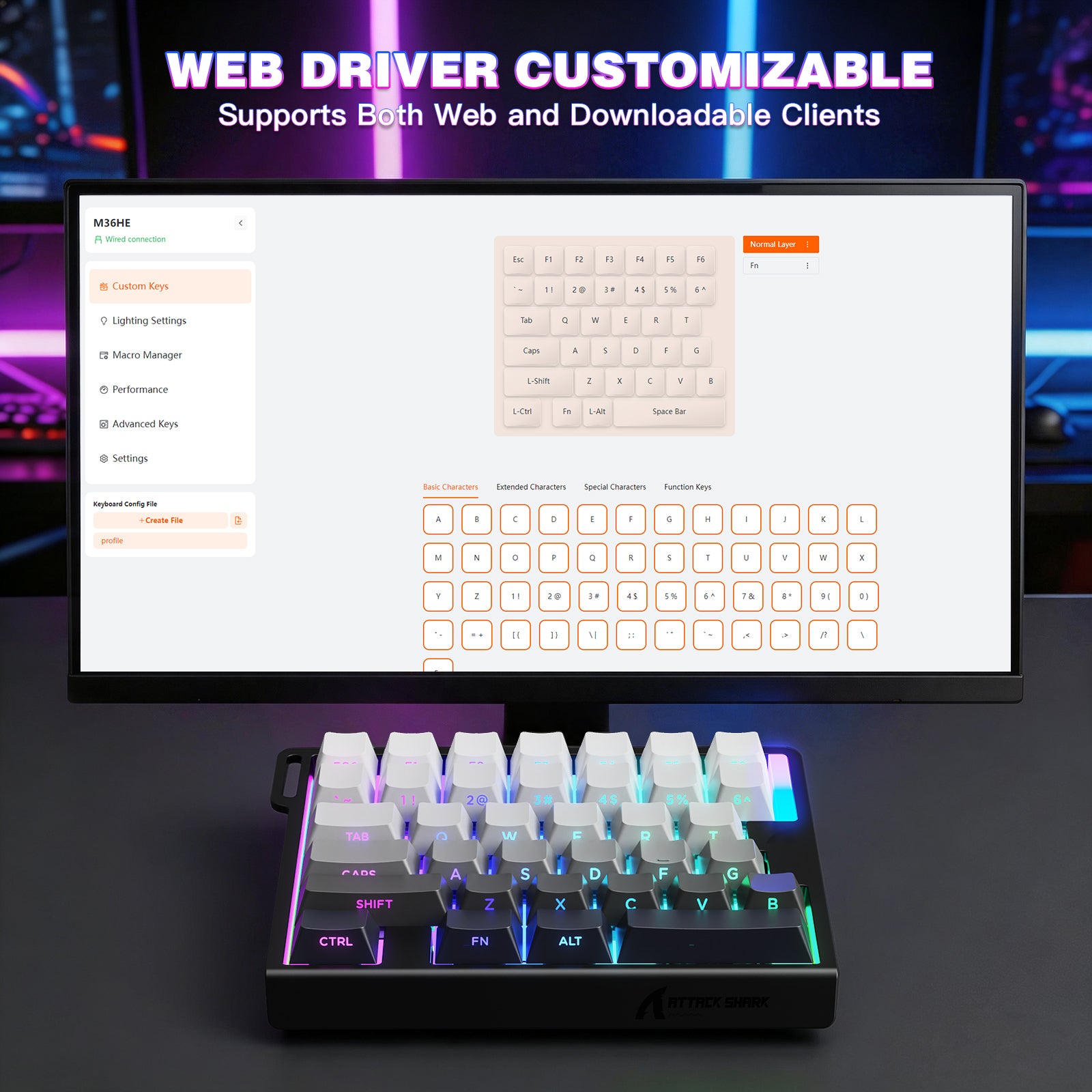 Clavier à interrupteur magnétique à une main ATTACK SHARK M36 HE
