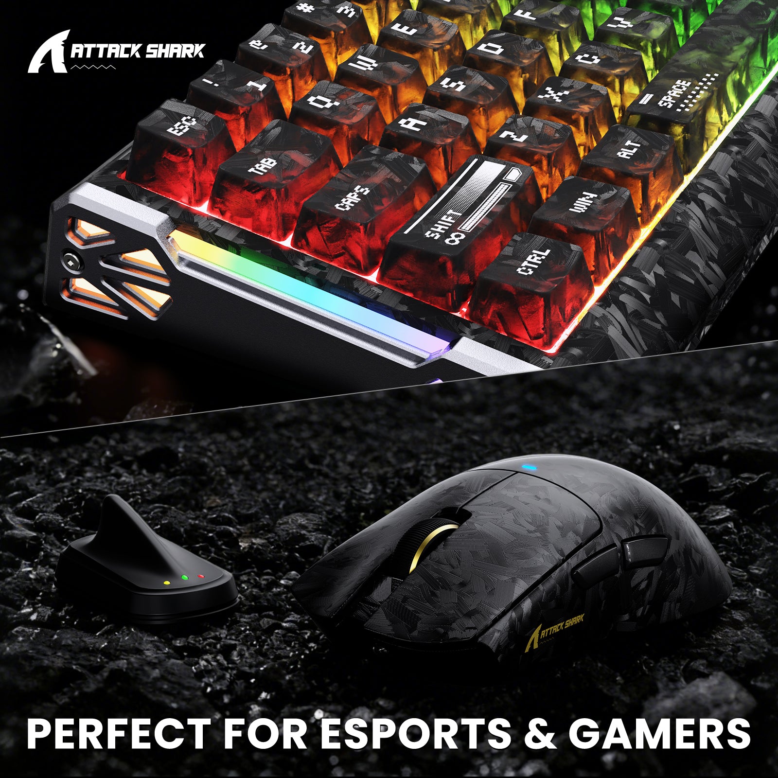 Pack gaming ATTACK SHARK R68 HE & X11 ULTRA en fibre de carbone avec câble enroulé Ultra C01
