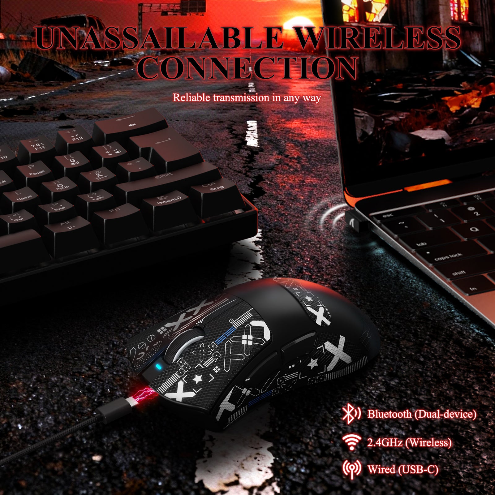 Souris de jeu tri-mode ultra-légère ATTACK SHARK V3PRO avec station de charge