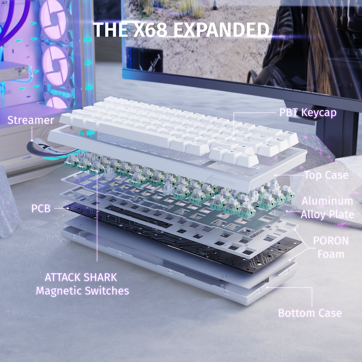 ATTACK SHARK X68 HE Clavier à déclenchement rapide avec switch magnétique