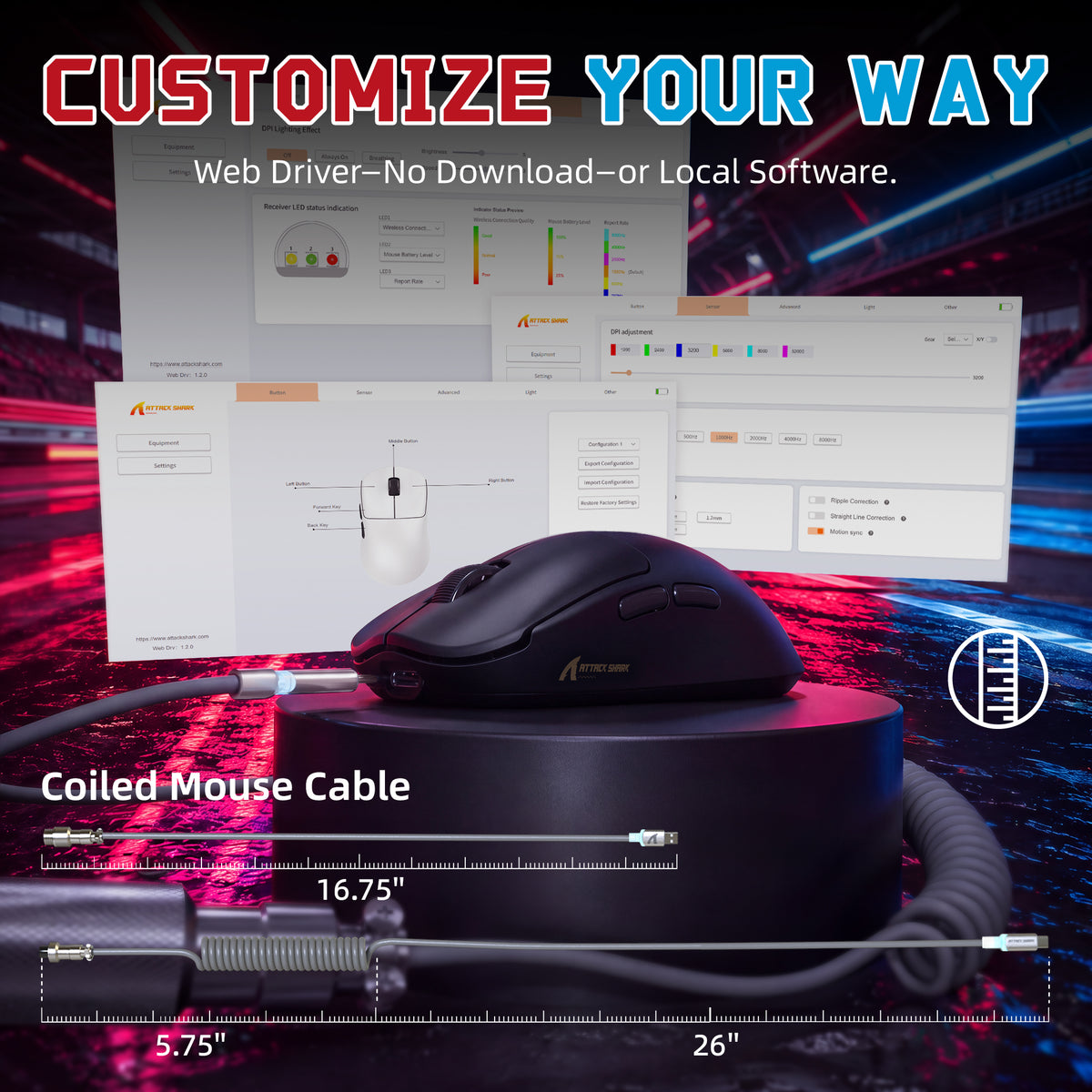 Souris gaming sans fil ATTACK SHARK F1 AIR 39g avec capteur PAW3955MAX et câble C06 Ultra
