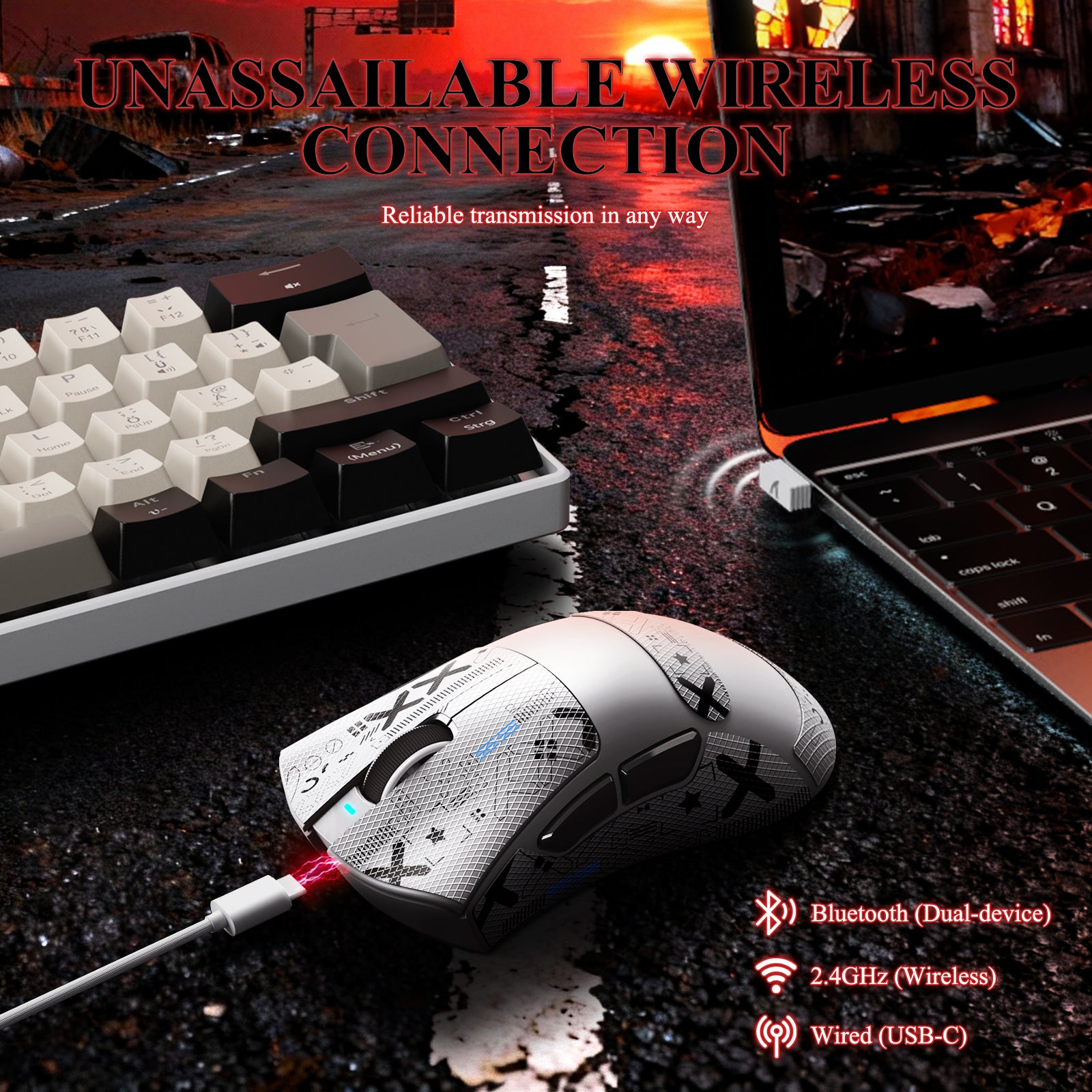 Souris de jeu tri-mode ultra-légère ATTACK SHARK V3PRO avec station de charge