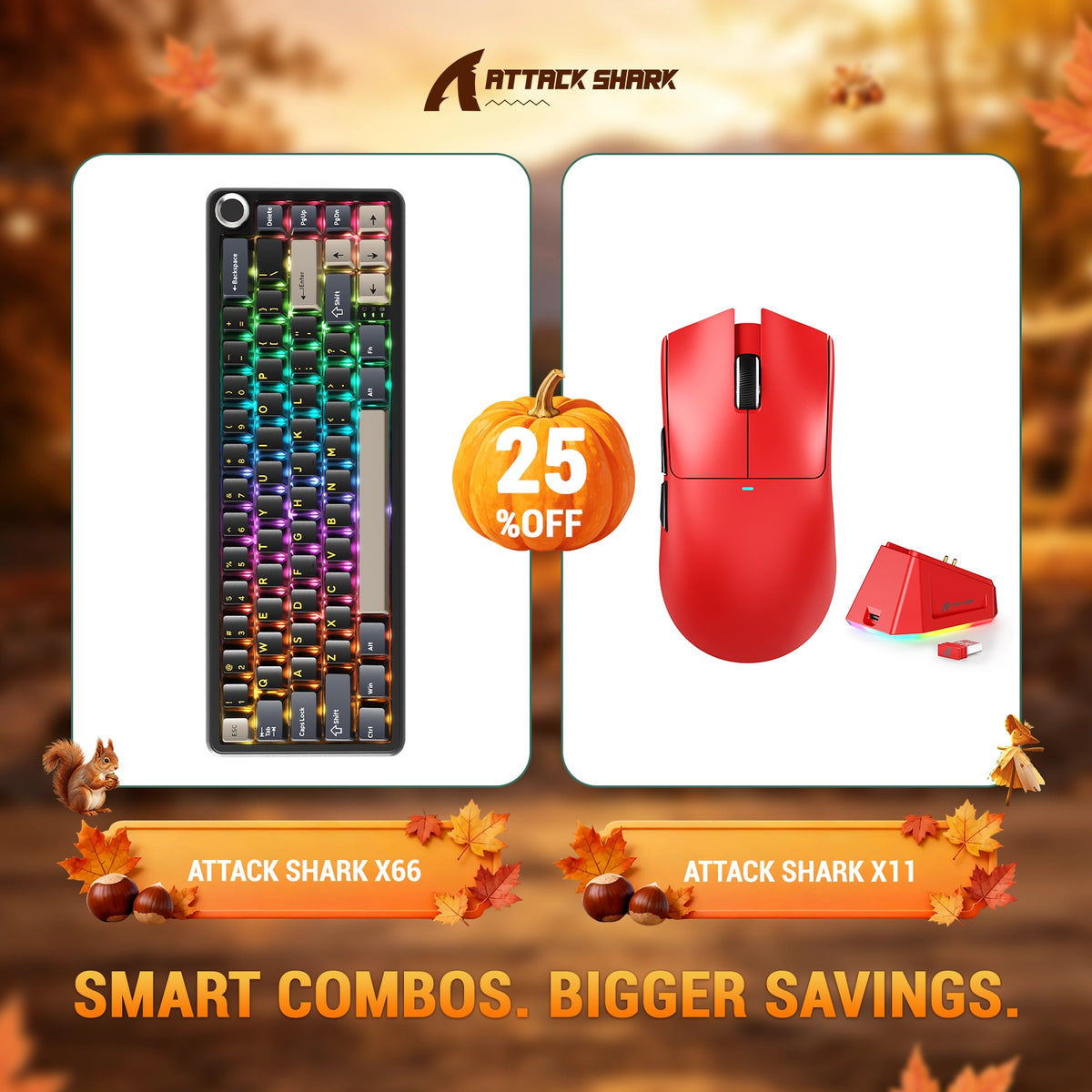 Pack clavier mécanique sans fil ATTACK SHARK X66 + souris gaming sans fil X11
