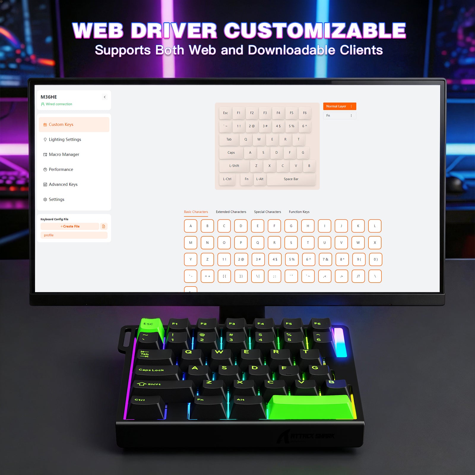 Clavier à interrupteur magnétique à une main ATTACK SHARK M36 HE