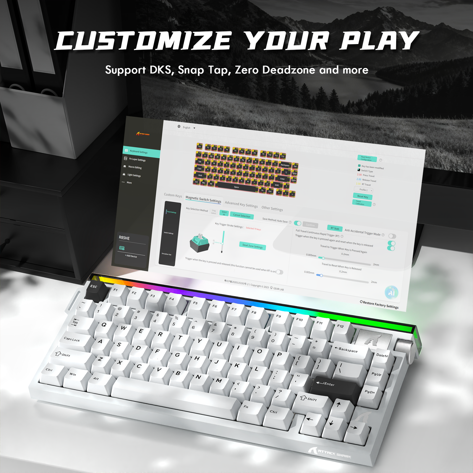 Clavier à déclenchement rapide ATTACK SHARK R85 HE avec interrupteur magnétique et Lightbox personnalisée
