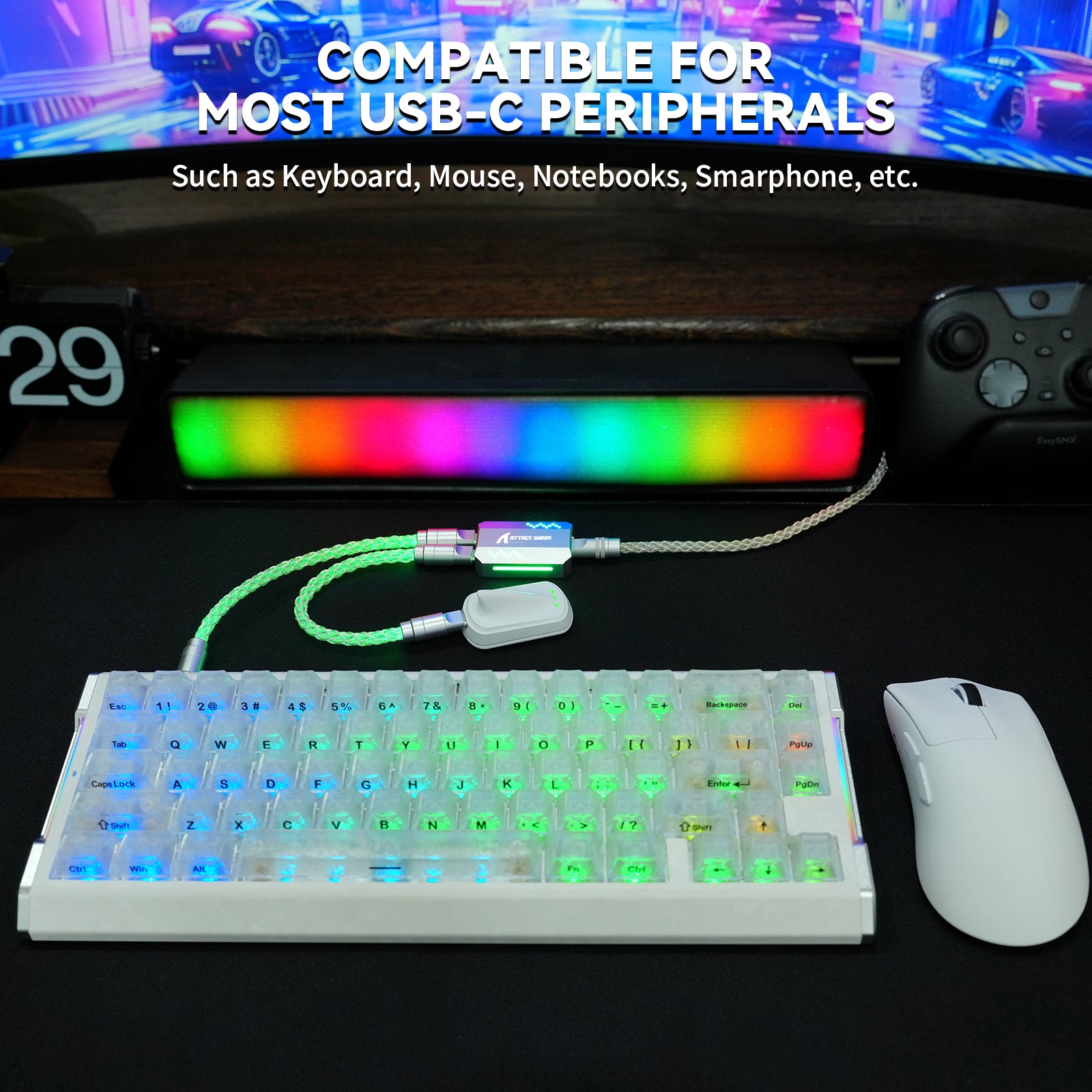 Câble 2-en-1 Type C ATTACK SHARK C07 PRO pour Clavier/Souris Gaming 8KHz