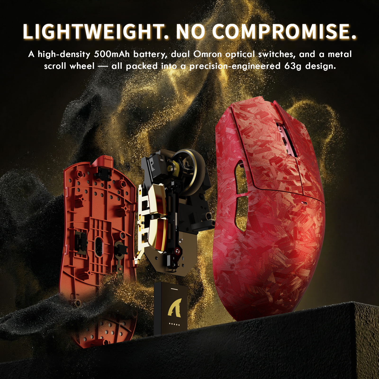 ATTACK SHARK X11 ULTRA carbon fiber wireless gaming mouse with C06 ULTRA LED cable