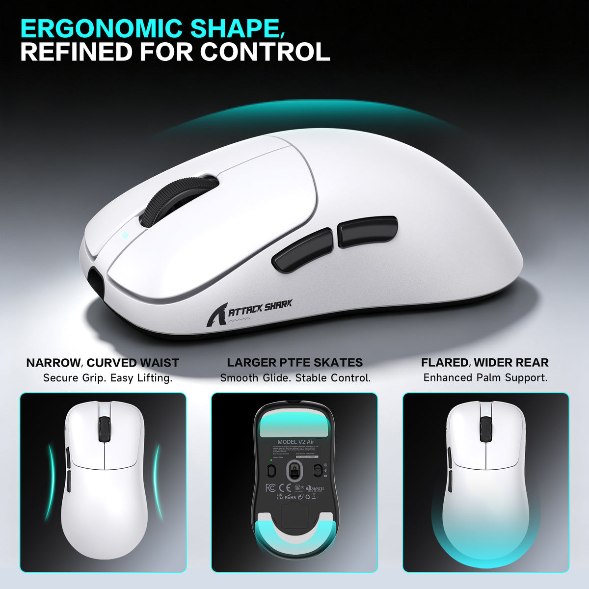Souris gaming sans fil ergonomique ATTACK SHARK V2 AIR PAW3955MAX