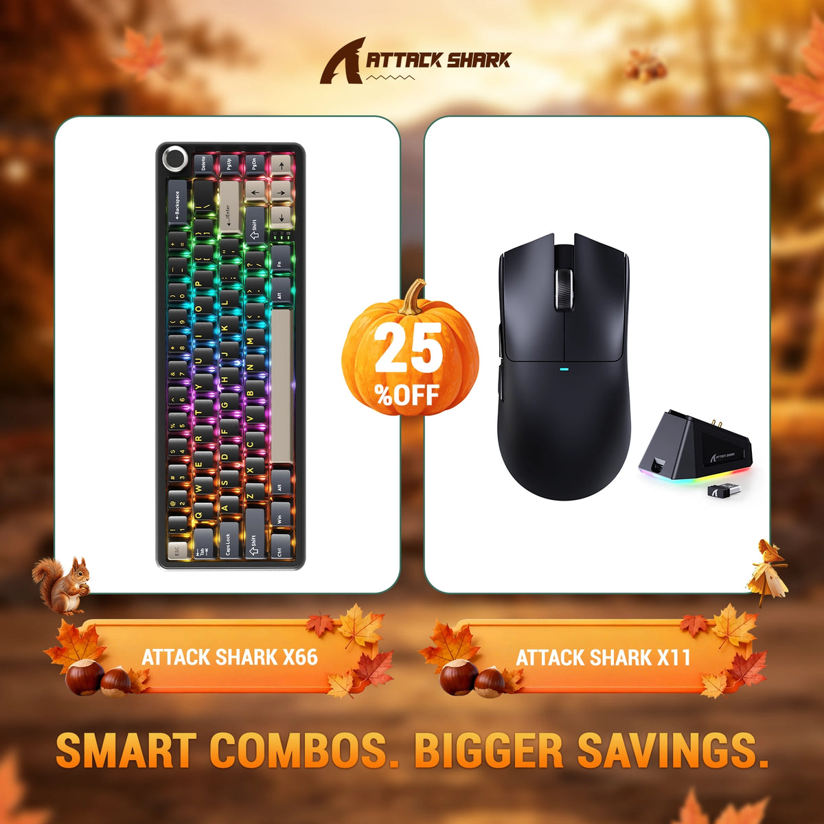 Pack clavier mécanique sans fil ATTACK SHARK X66 + souris gaming sans fil X11