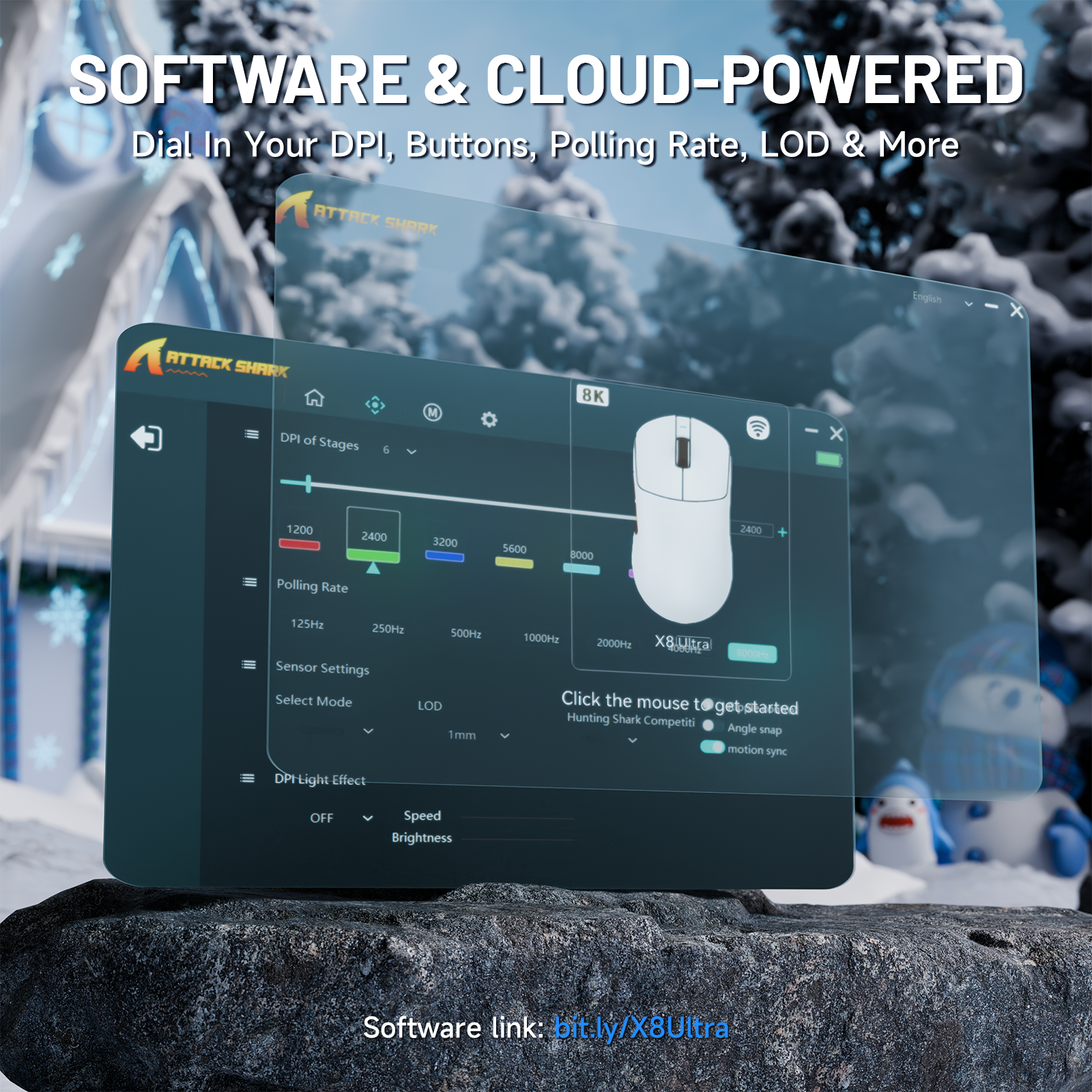 ATTACK SHARK X8 Ultra Tri-mode Wireless Gaming Mouse With C06 Ultra Cable