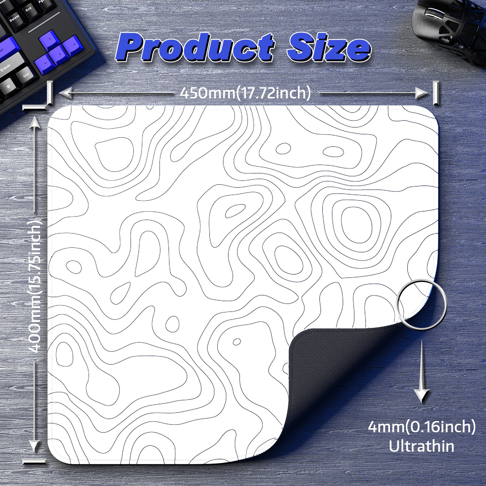 ATTACK SHARK CM02 mousepad product size, showing dimensions and ultrathin design for esports gaming.