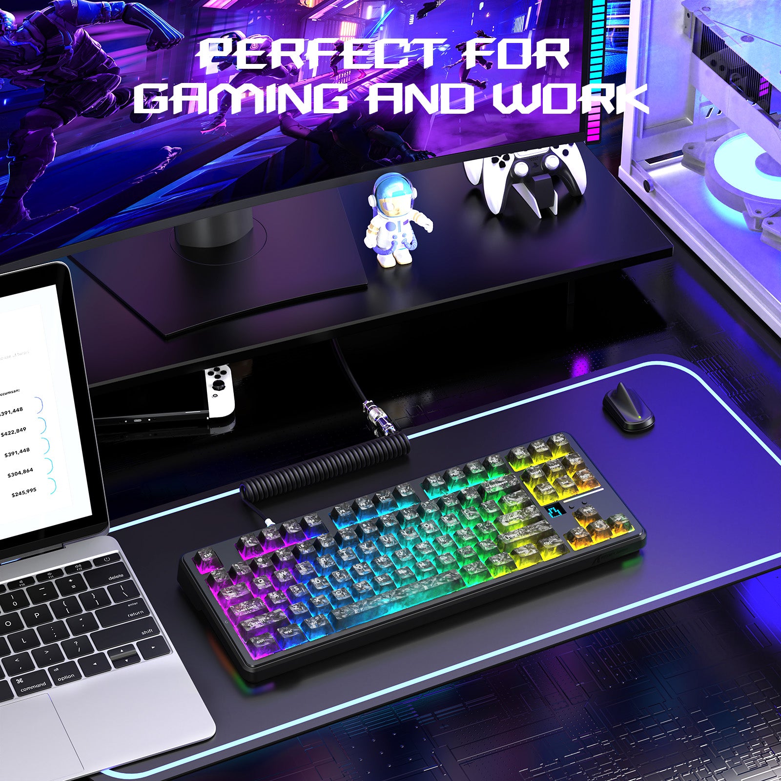 Clavier Gaming Sans Fil ATTACK SHARK X87 ULTRA avec Récepteur 8KHz et Câble RGB en Spirale