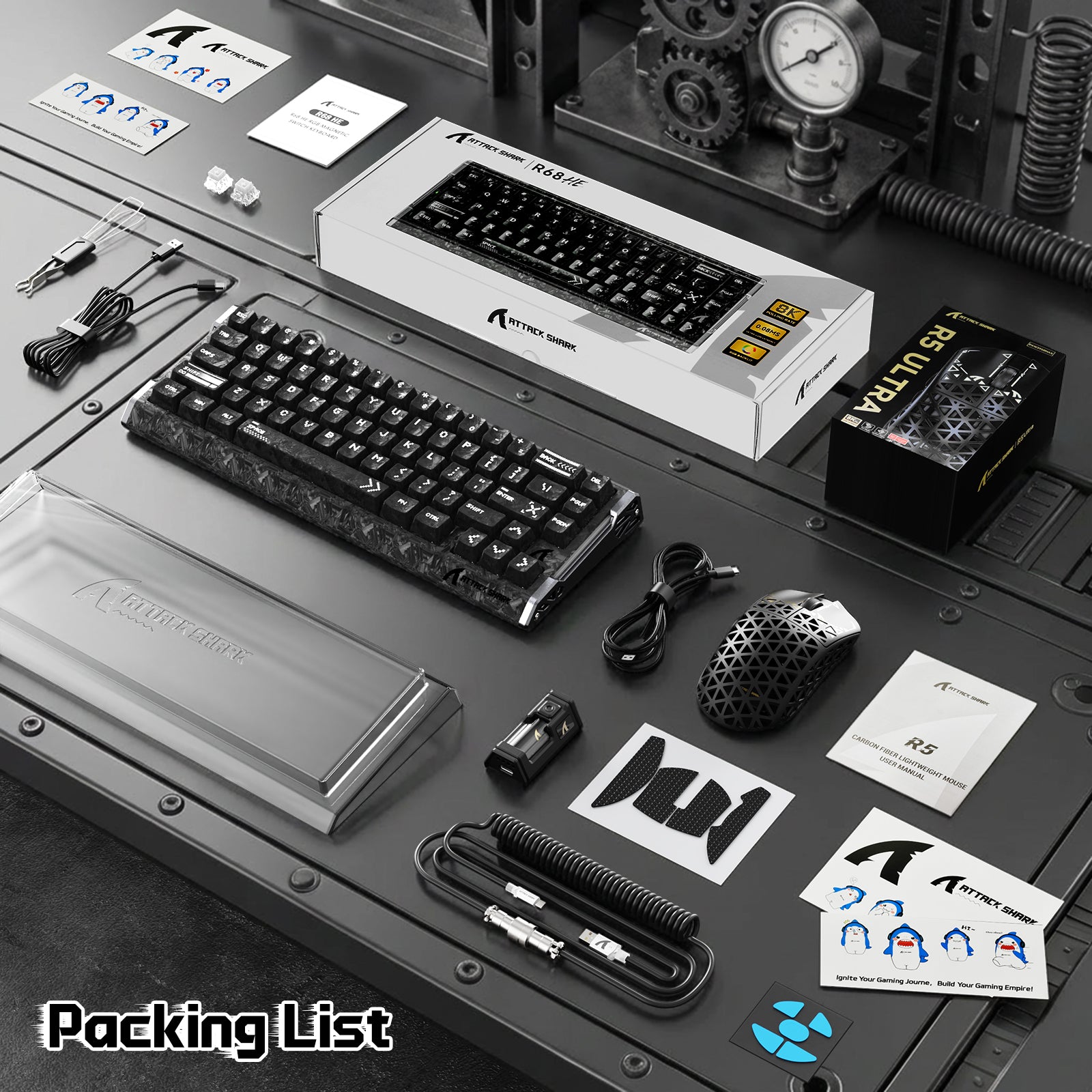 Pack gaming ATTACK SHARK R68 HE & R5 ULTRA en fibre de carbone avec câble enroulé Ultra C01
