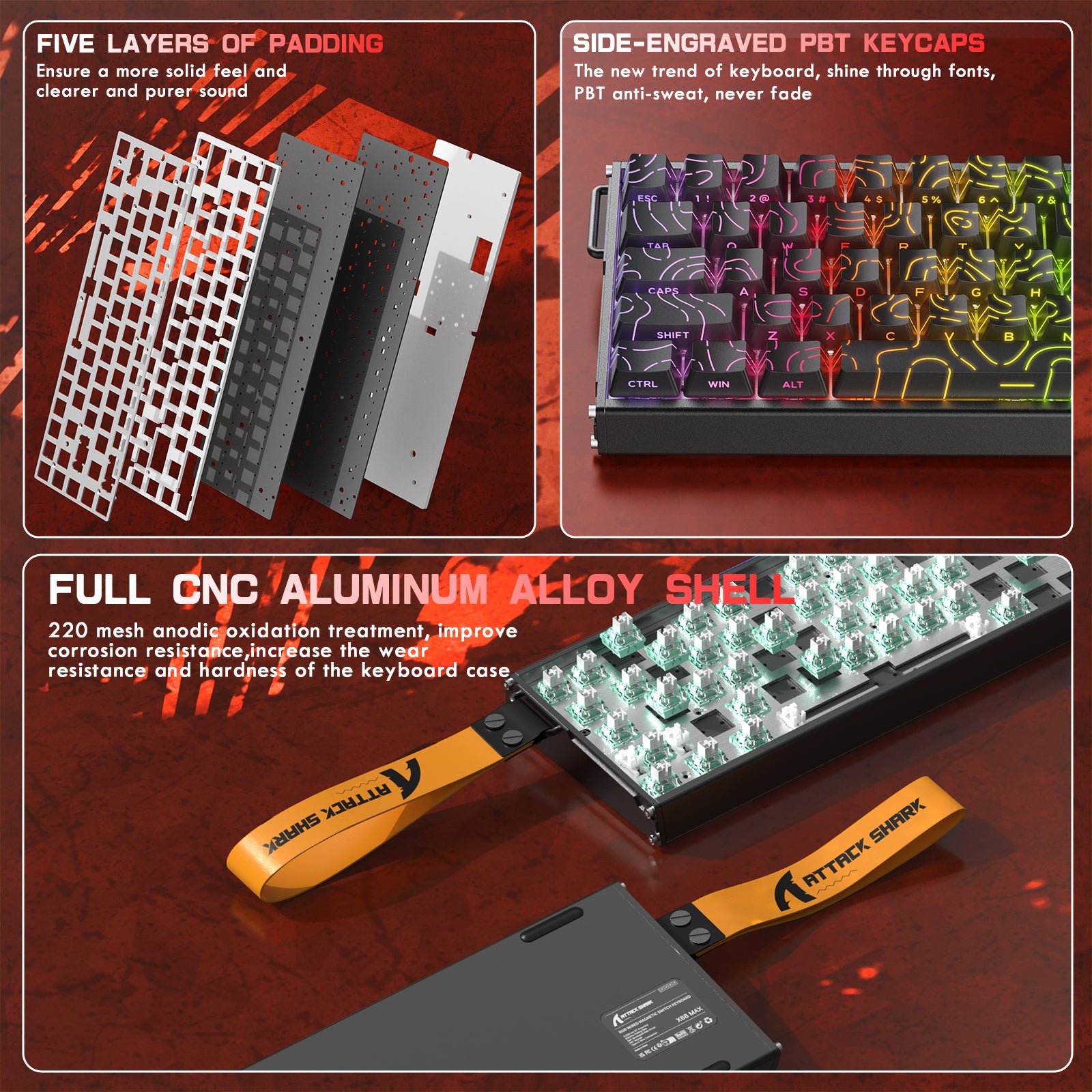 Clavier en aluminium CNC à déclenchement rapide ATTACK SHARK X68MAX HE avec interrupteur magnétique et câble enroulé RGB C01Ultra
