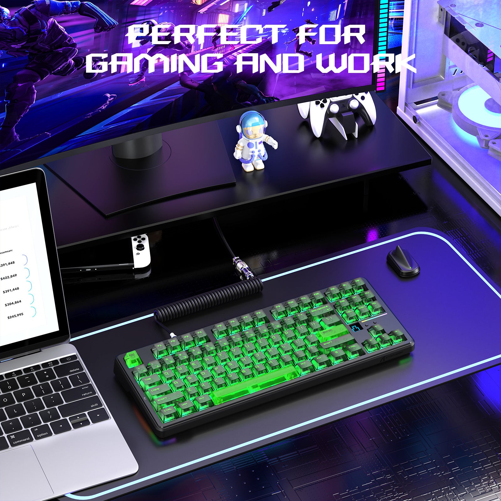 Clavier Gaming Sans Fil ATTACK SHARK X87 ULTRA avec Récepteur 8KHz et Câble RGB en Spirale
